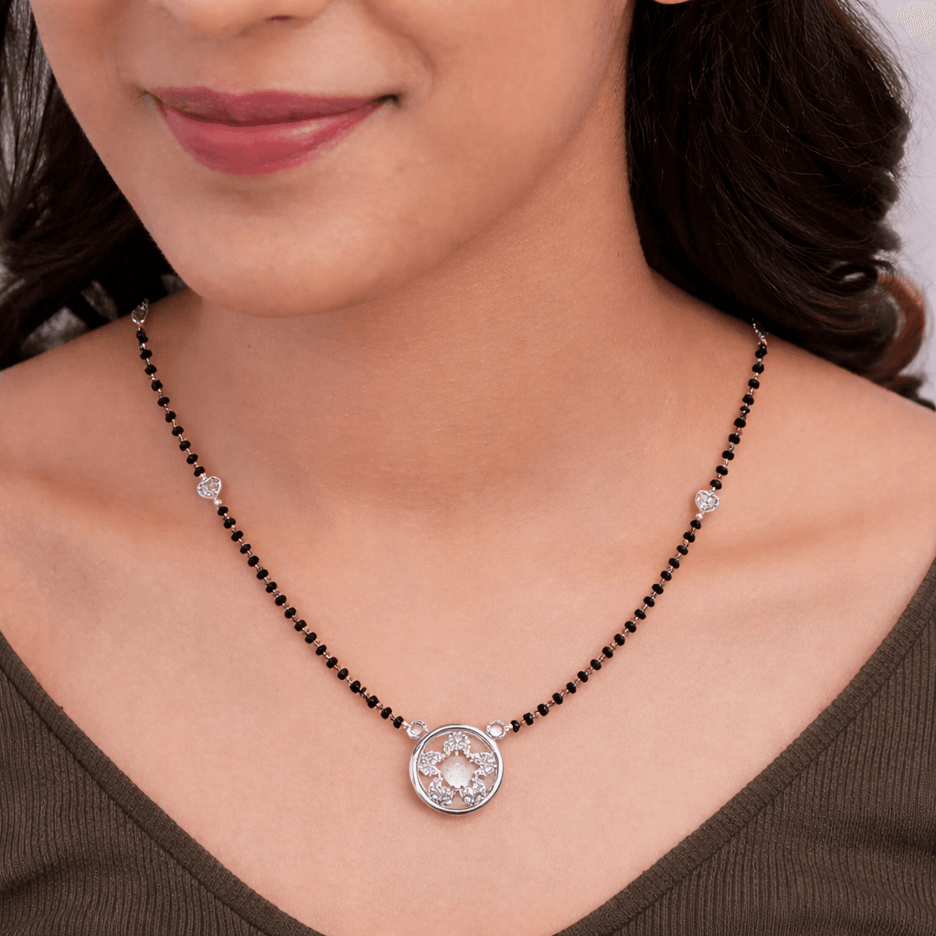 Floral cz stone  Mangalsutra in White Gold , 