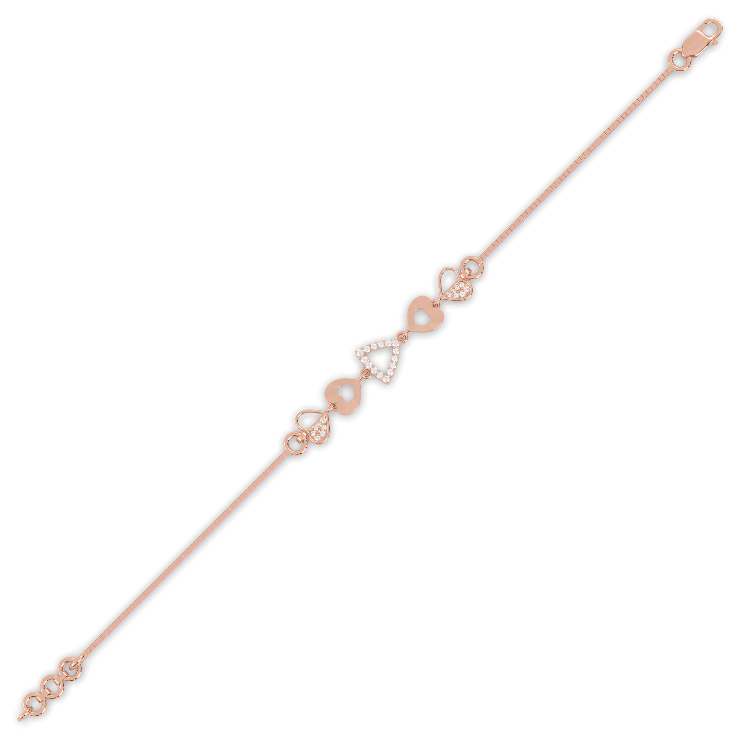 Rose Gold Geometry & Hearts Charm Bracelet , 