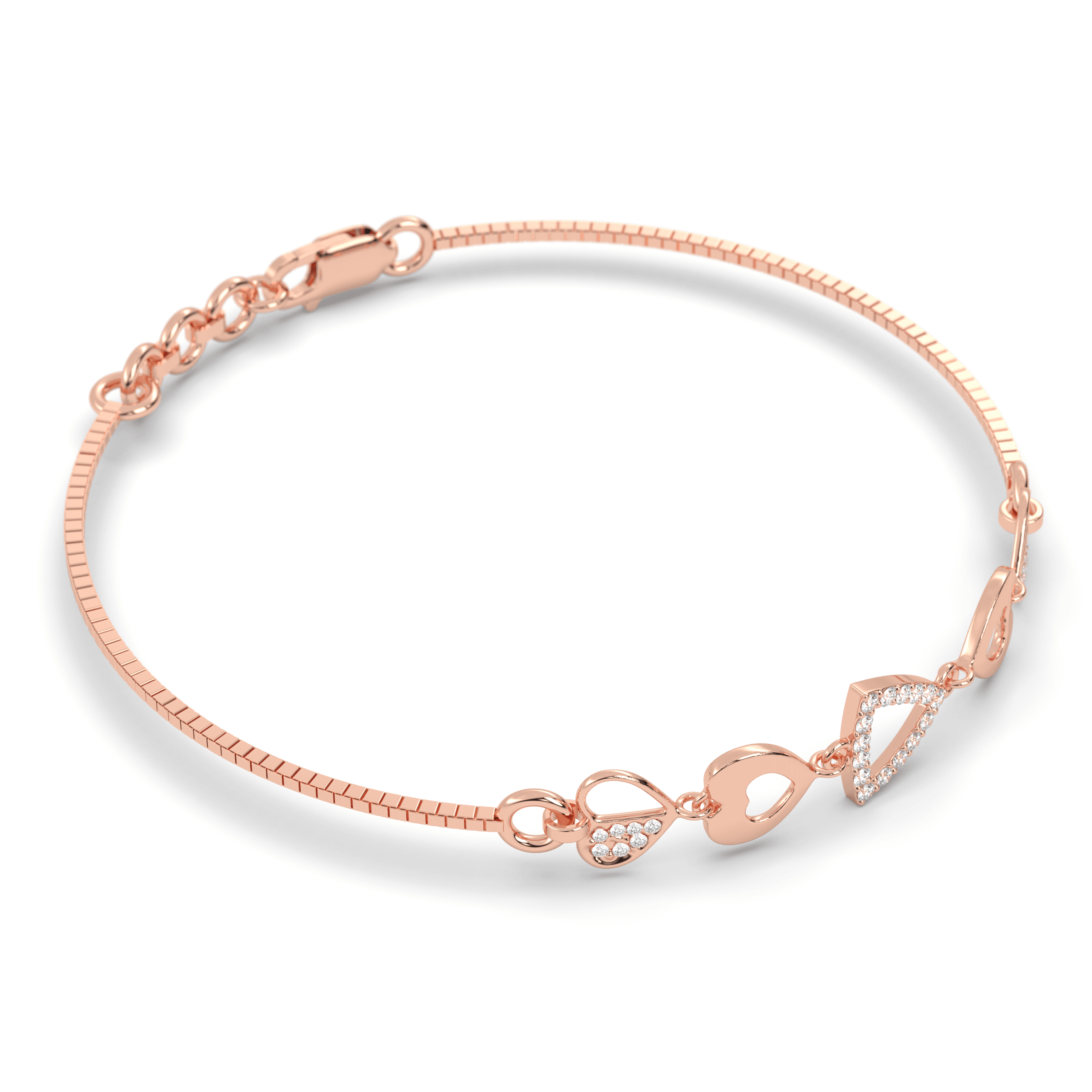 Rose Gold Geometry & Hearts Charm Bracelet , 