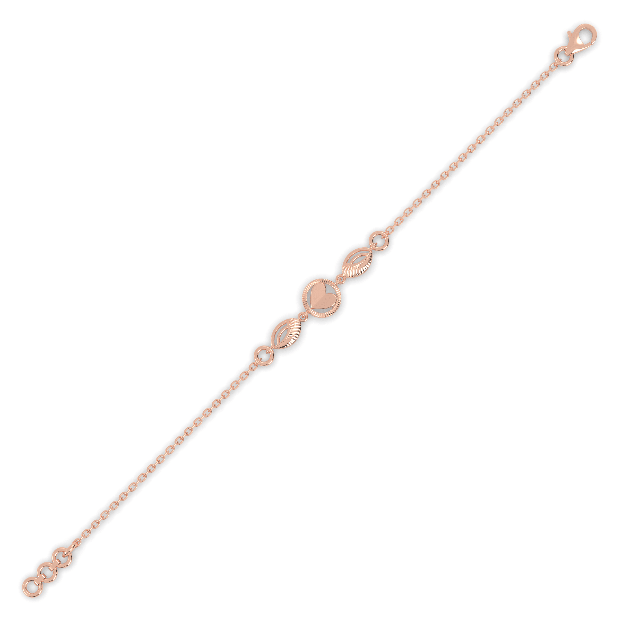Rose Gold Heart & Leaf Link Bracelet , 
