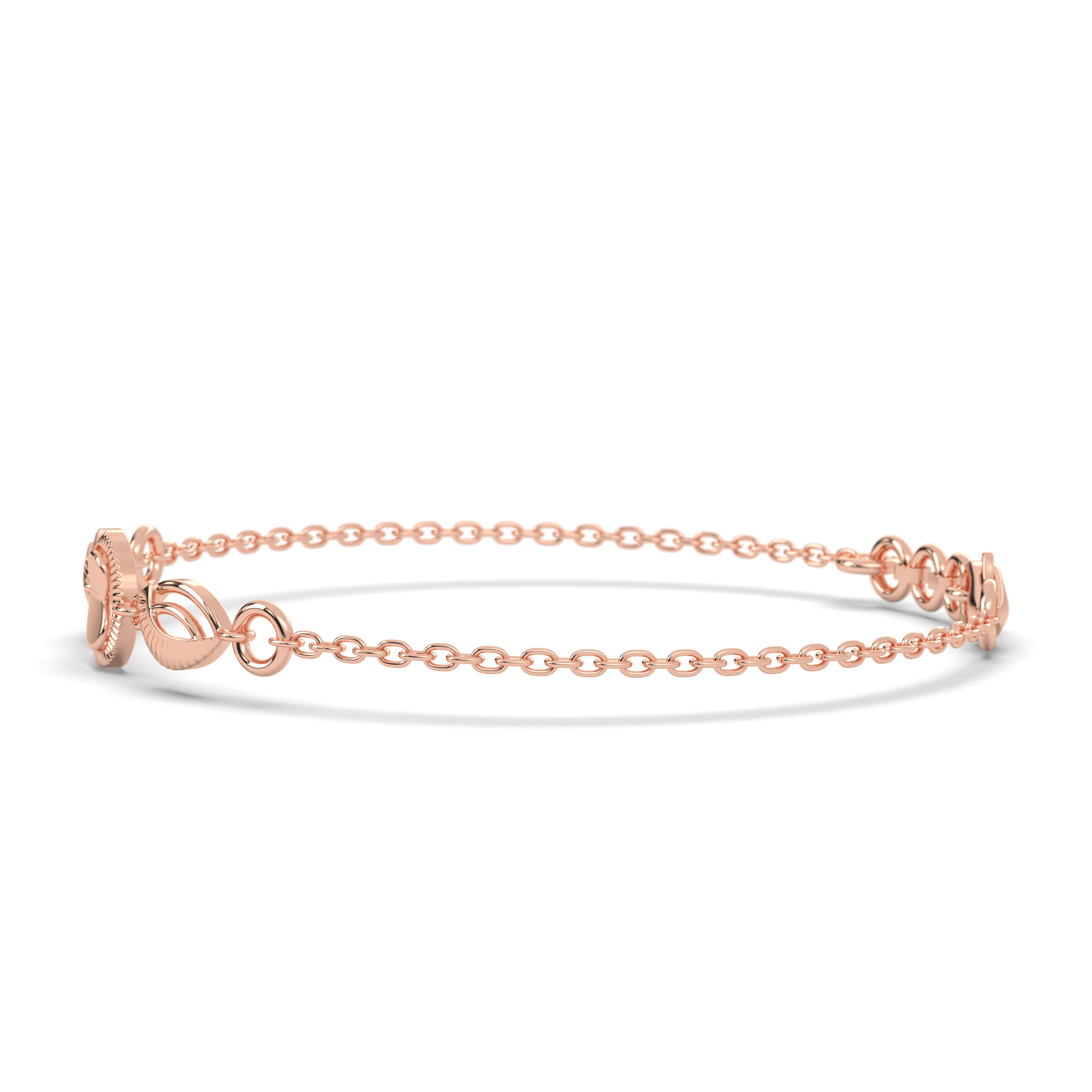Rose Gold Heart & Leaf Link Bracelet , 
