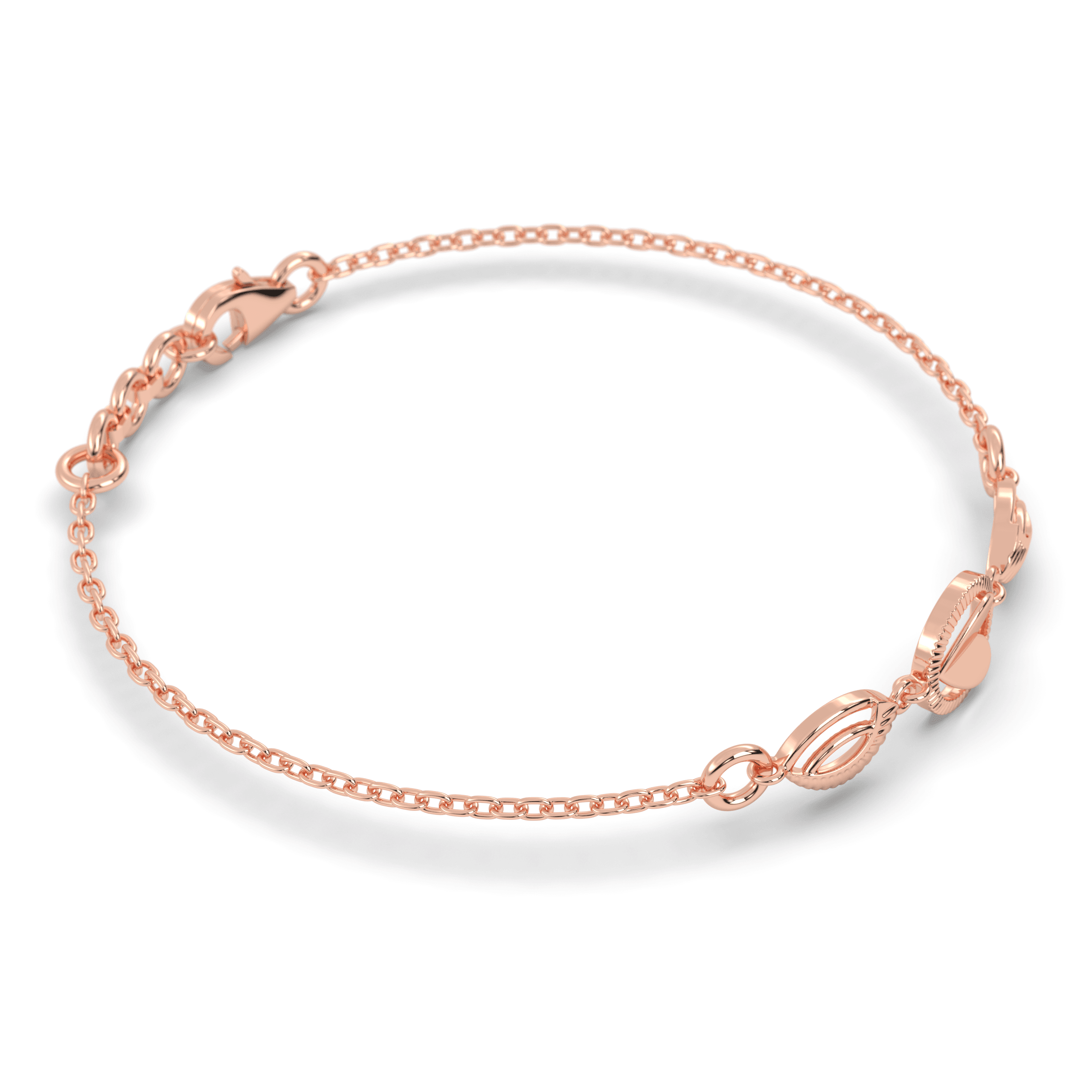 Rose Gold Heart & Leaf Link Bracelet , 