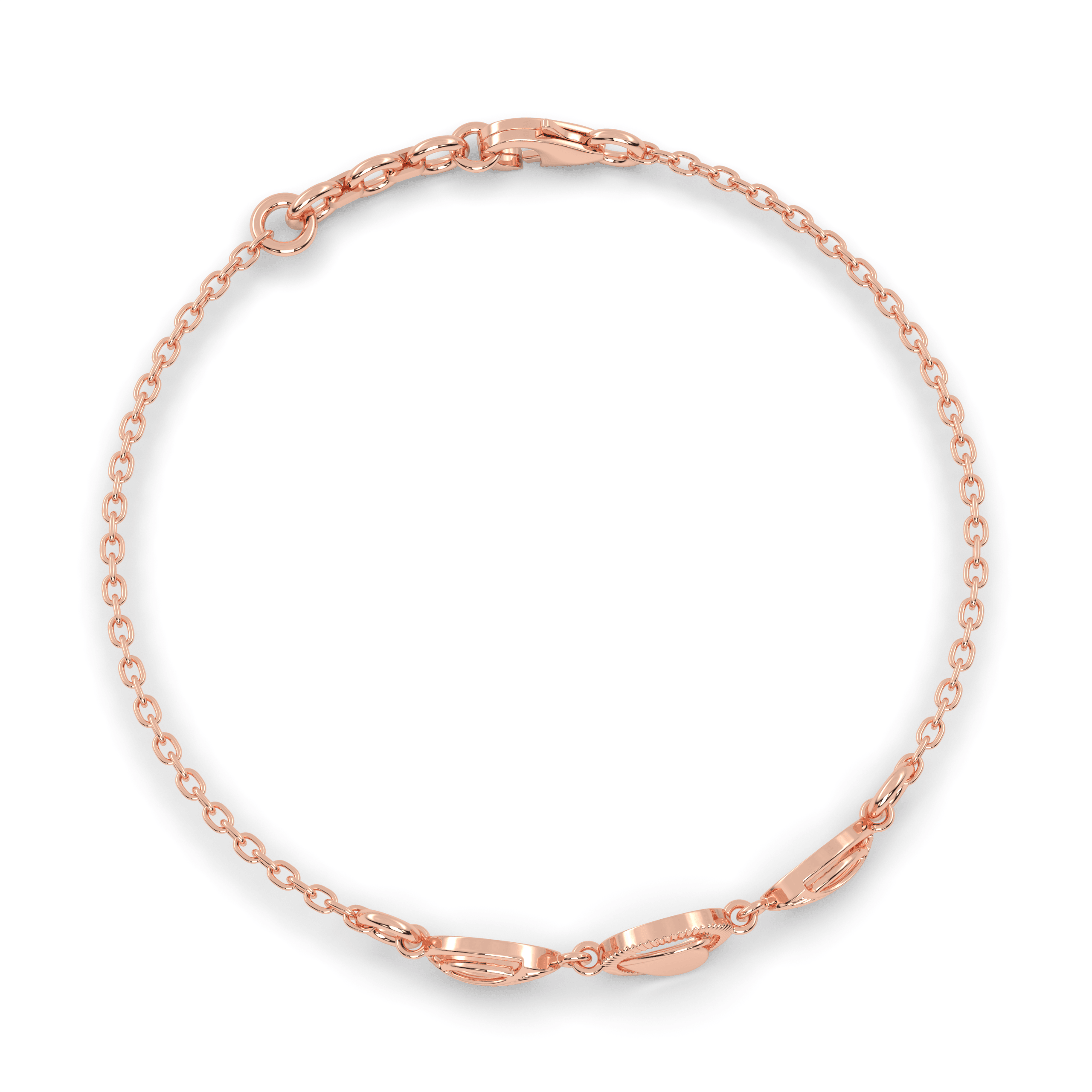 Rose Gold Heart & Leaf Link Bracelet , 
