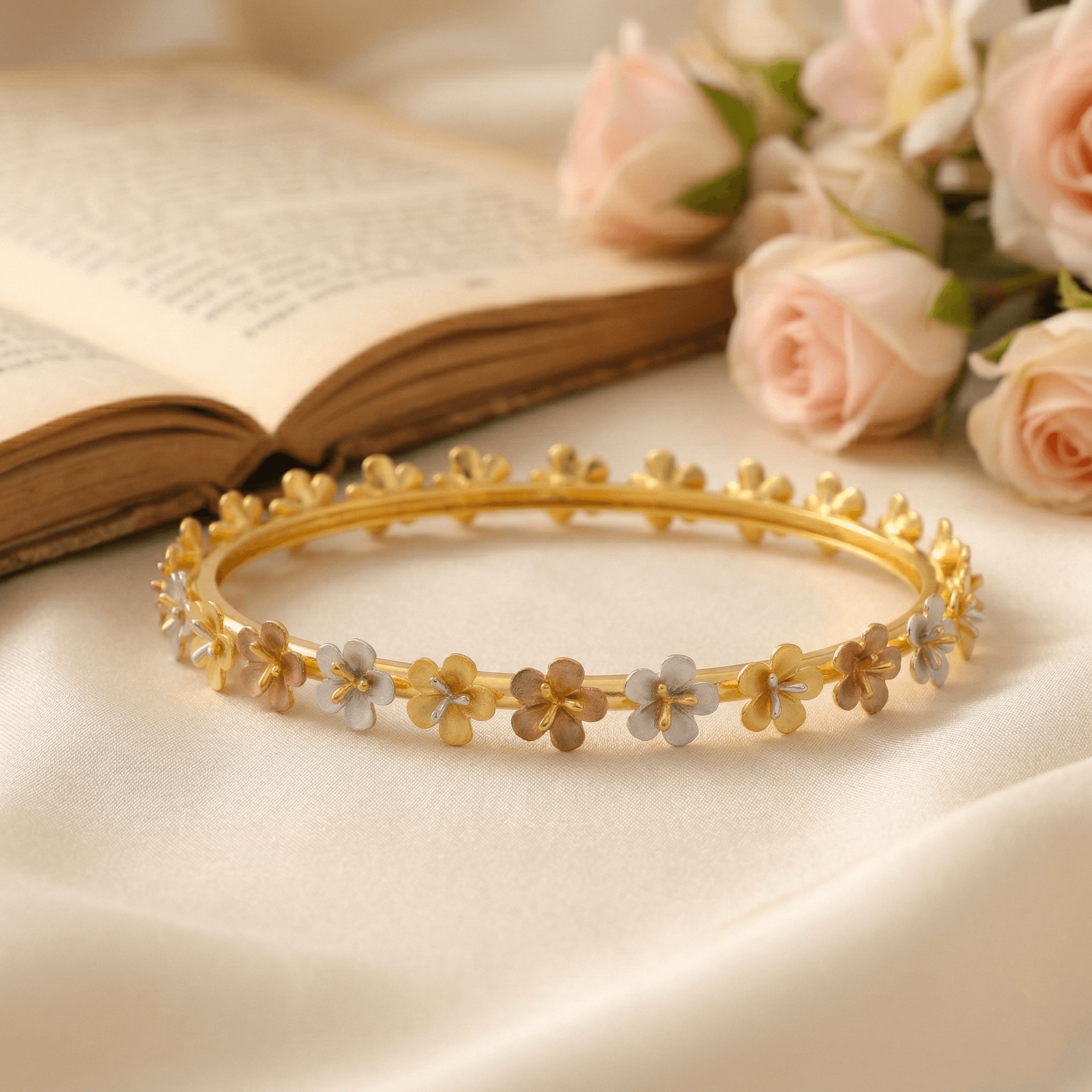 Tricolor Blossom Eternity Bangle , 2.3