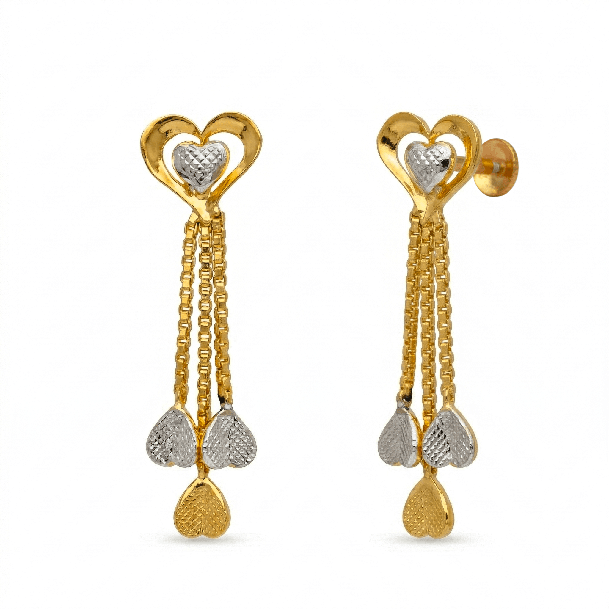 Triple Heart Cascade Earrings , South Screw
