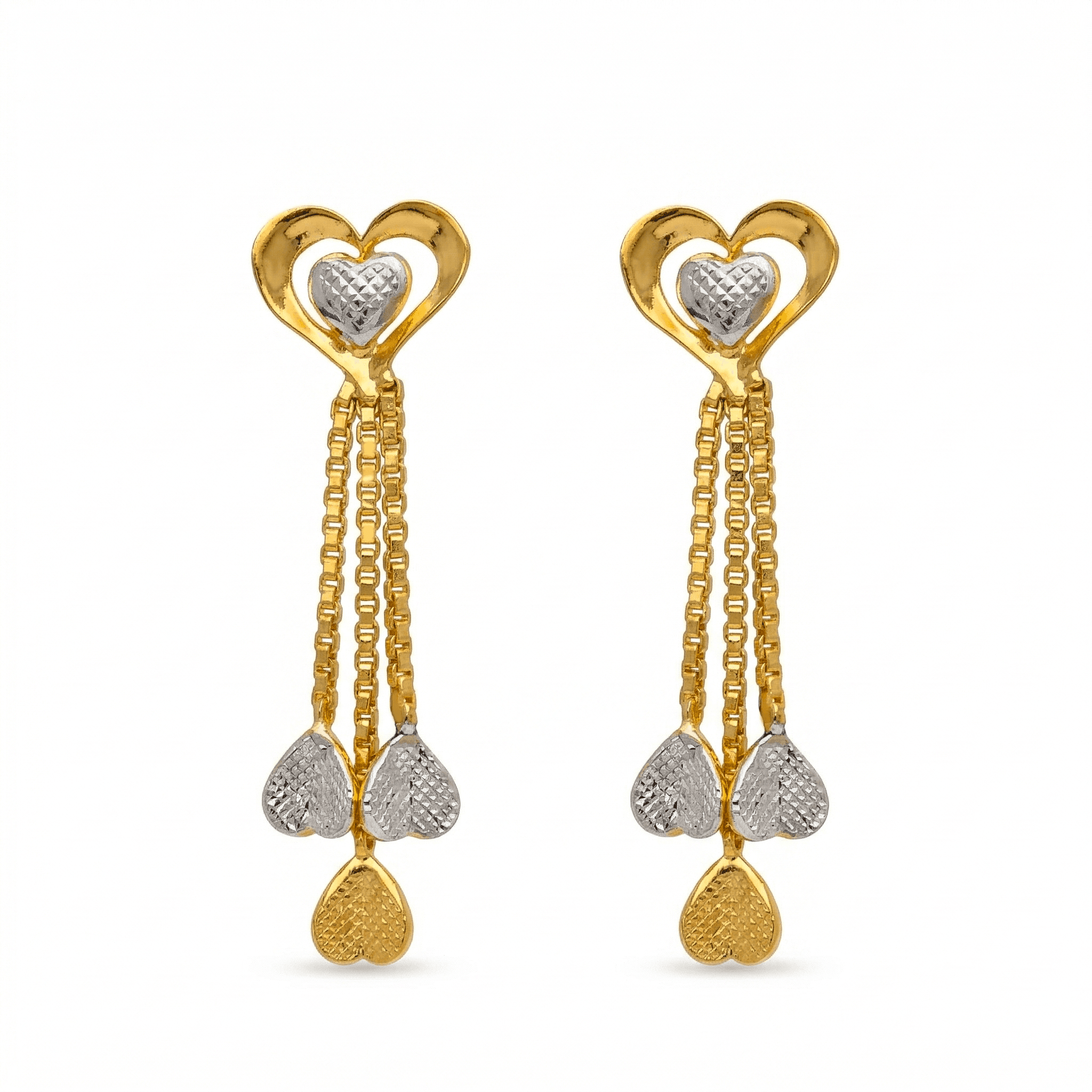 Triple Heart Cascade Earrings , South Screw