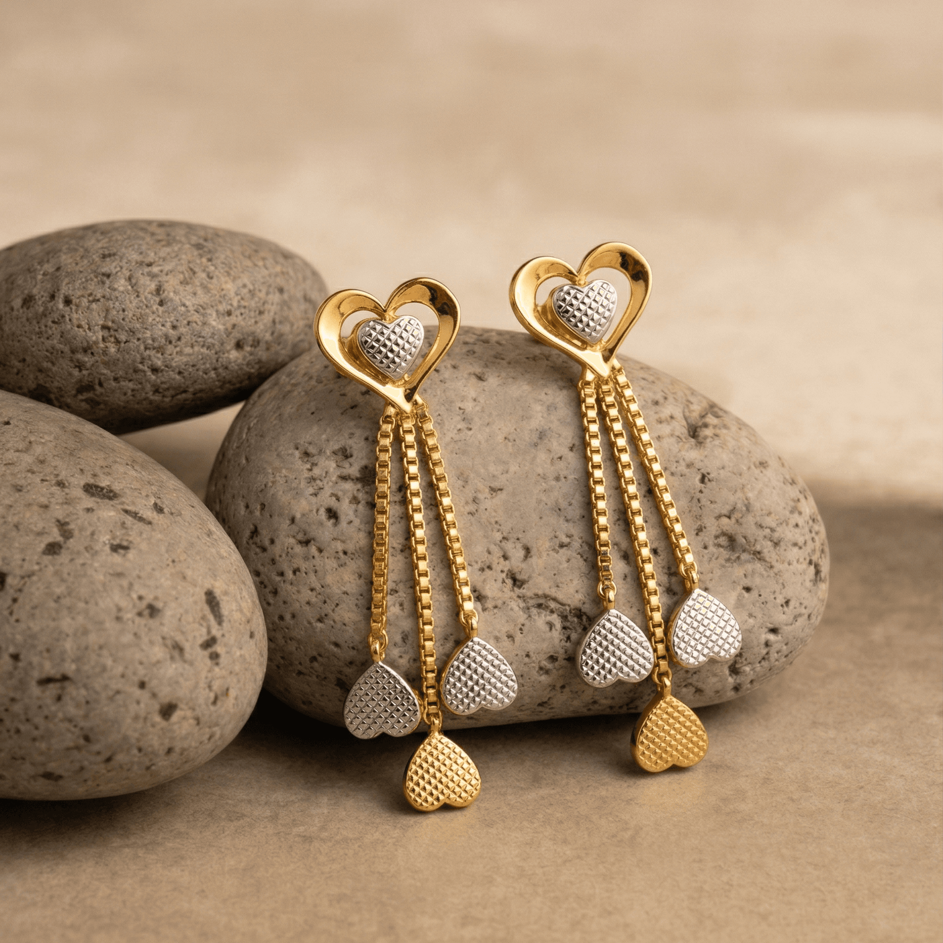 Triple Heart Cascade Earrings , South Screw