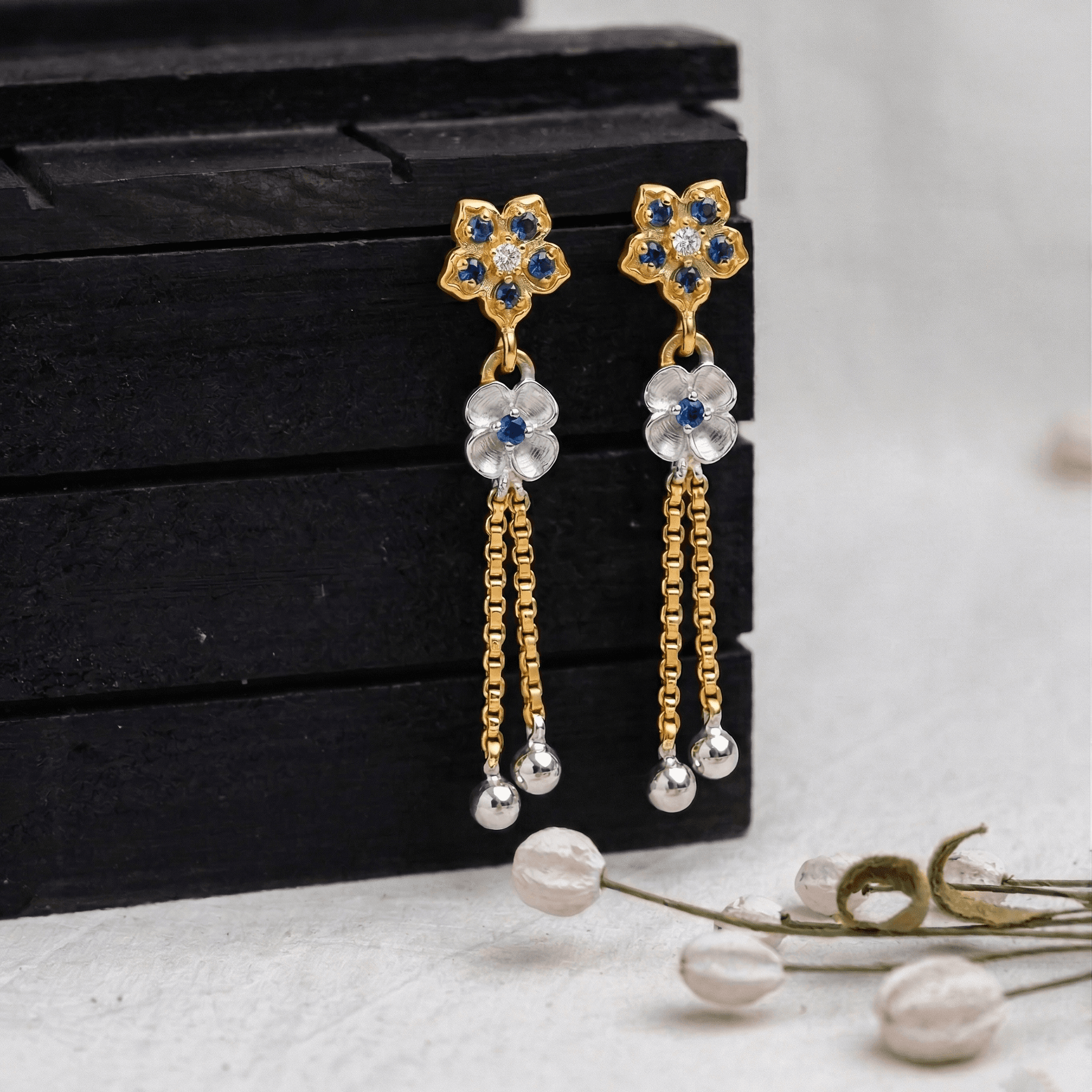 Azure Bloom Drop Earrings , South Screw