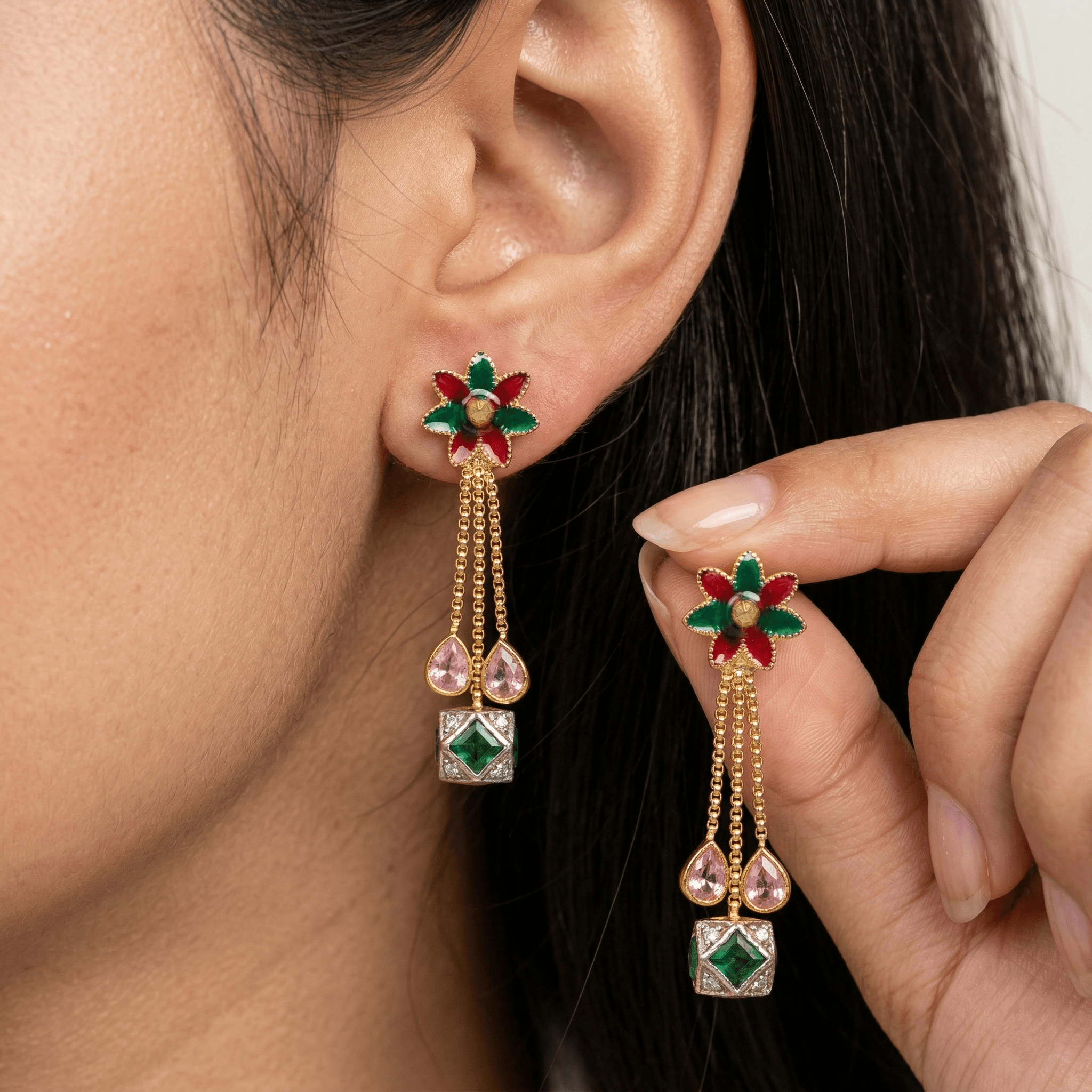 Flora Drop Earrings , South Screw