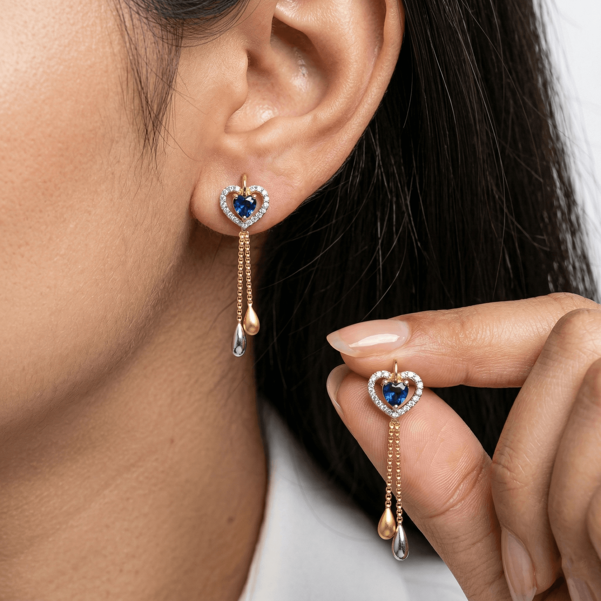 Sapphire Heart Dangle Earrings , South Screw