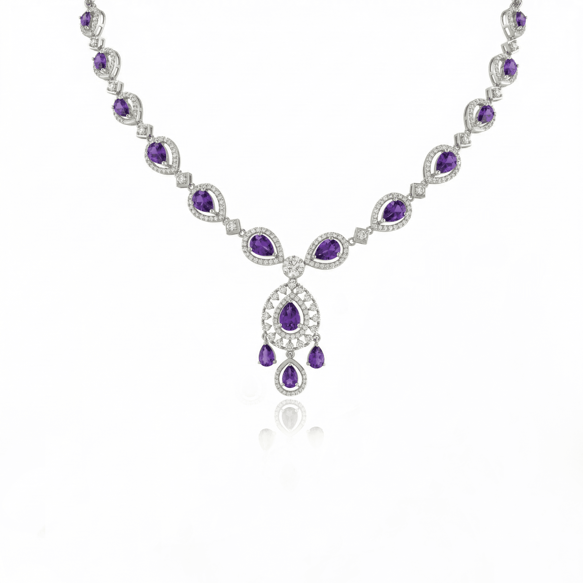 Amethyst Teardrop Statement Necklace , 