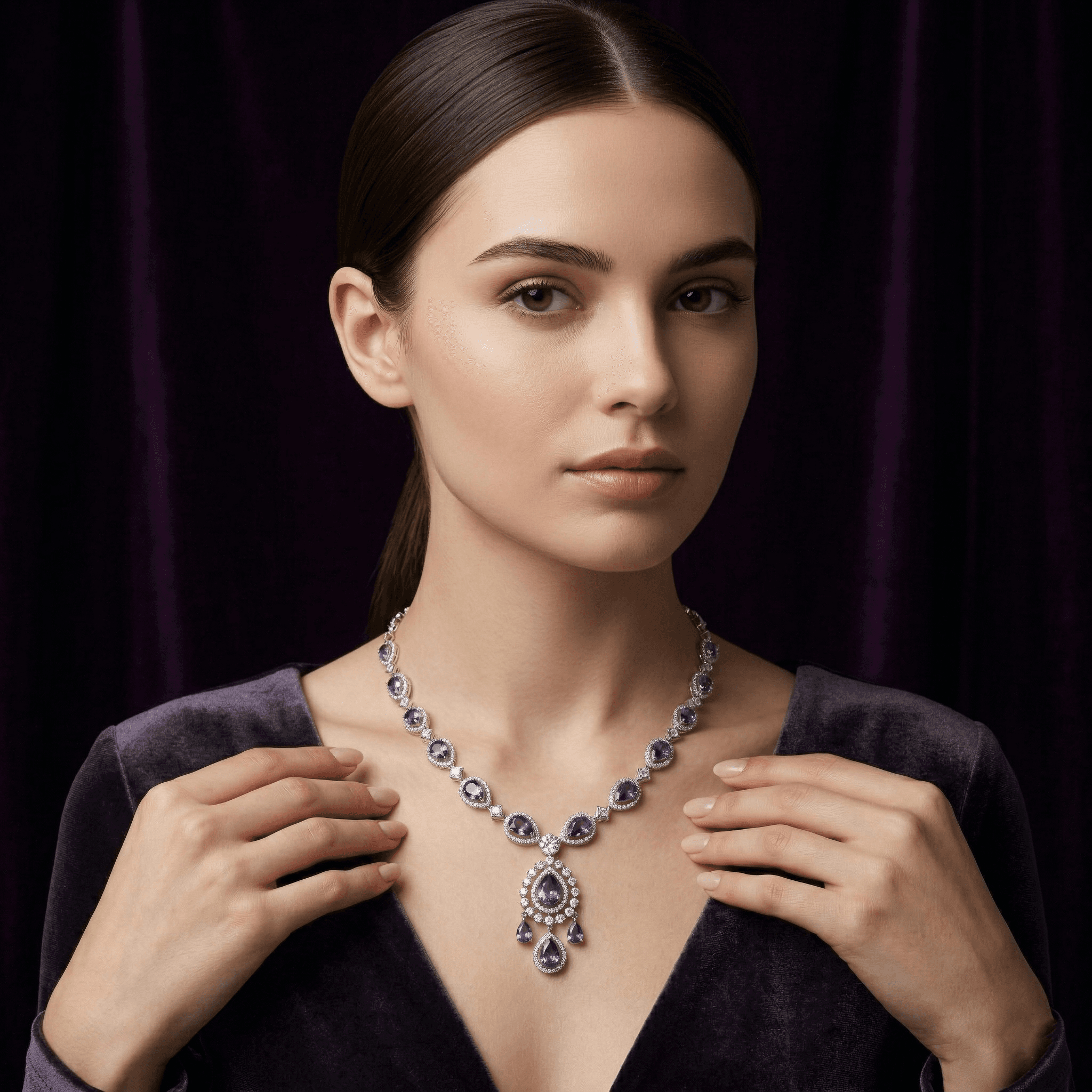 Amethyst Teardrop Statement Necklace , 