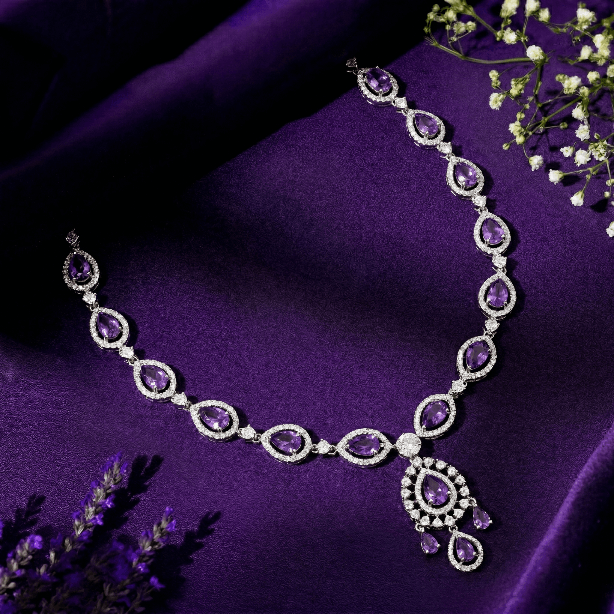 Amethyst Teardrop Statement Necklace , 