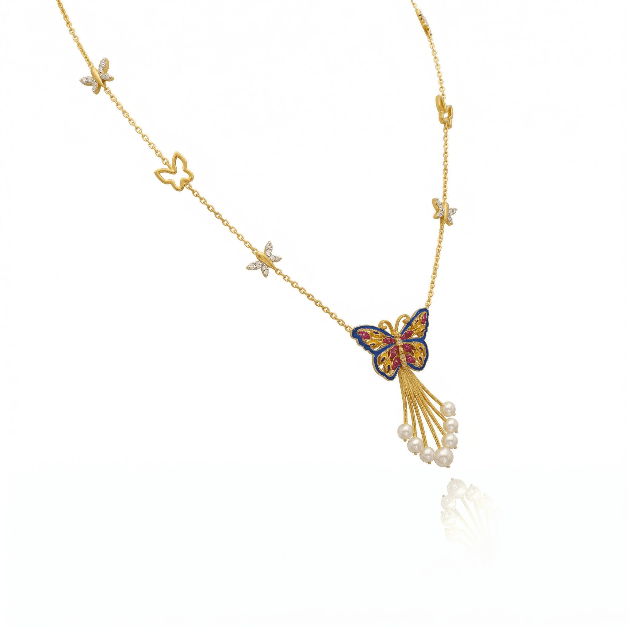 Butterfly Enamel Pearl Necklace , 