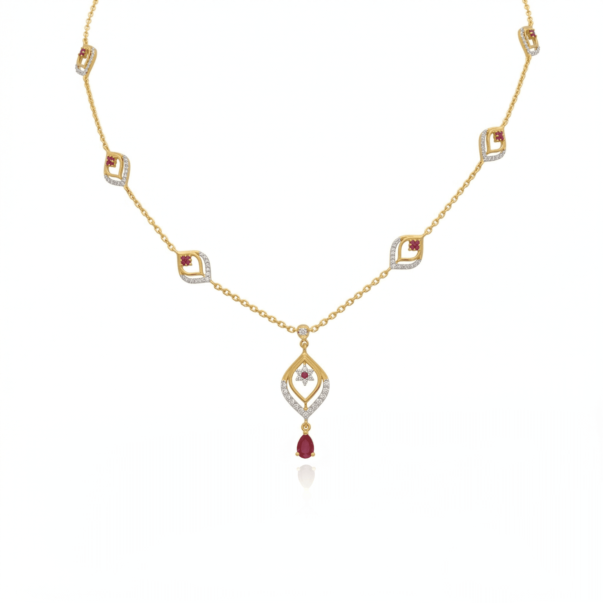 Ruby Drop Charm Necklace , 
