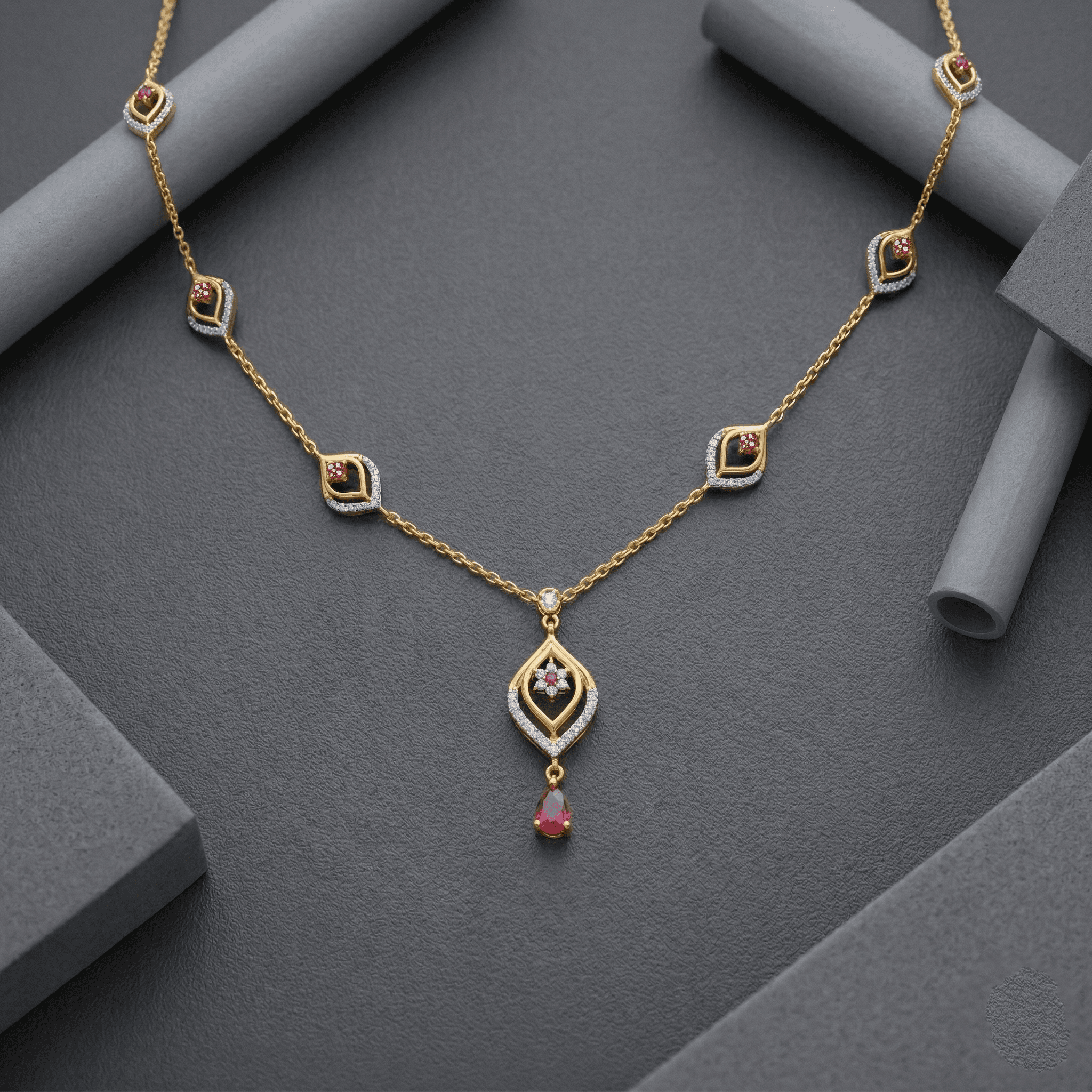 Ruby Drop Charm Necklace , 