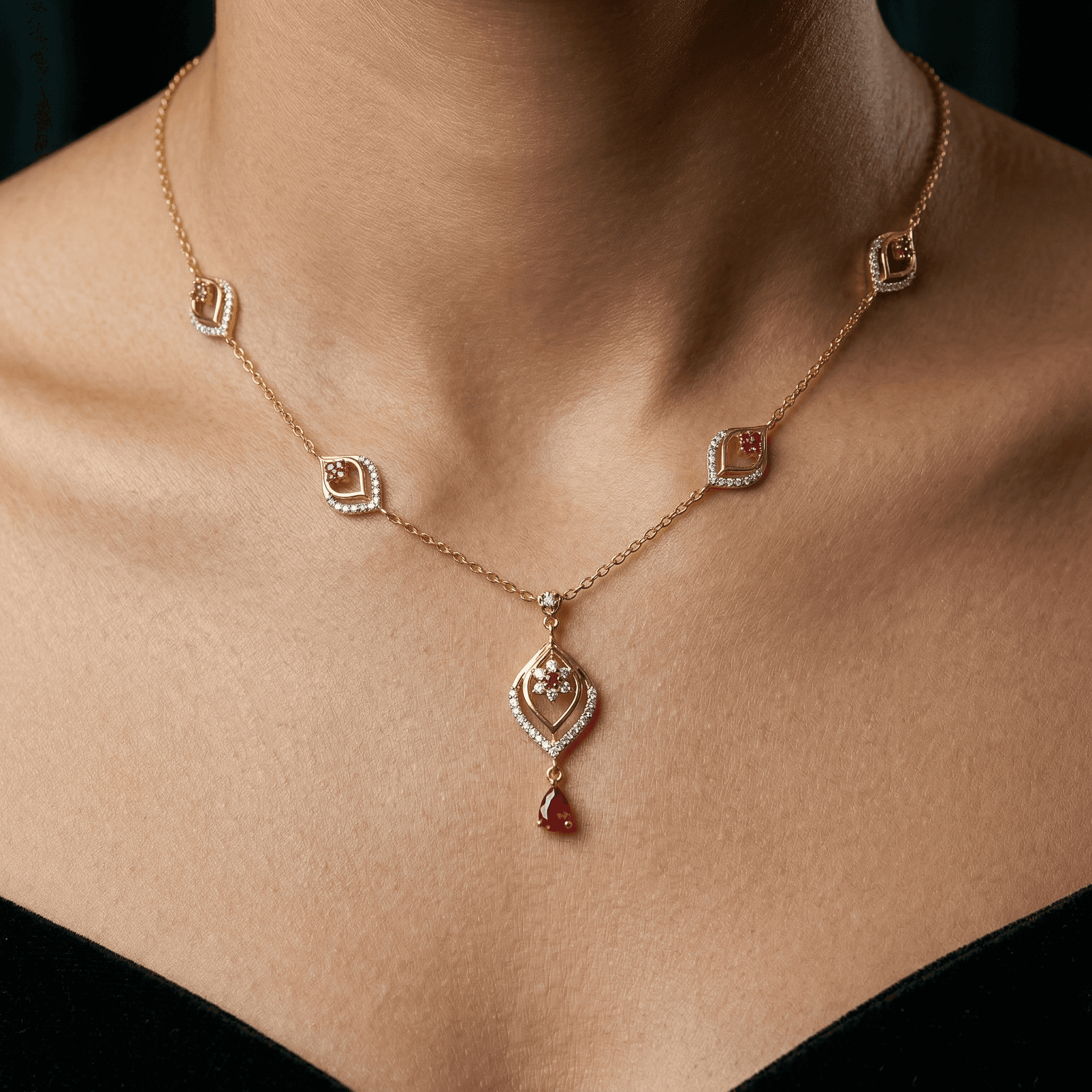 Ruby Drop Charm Necklace , 