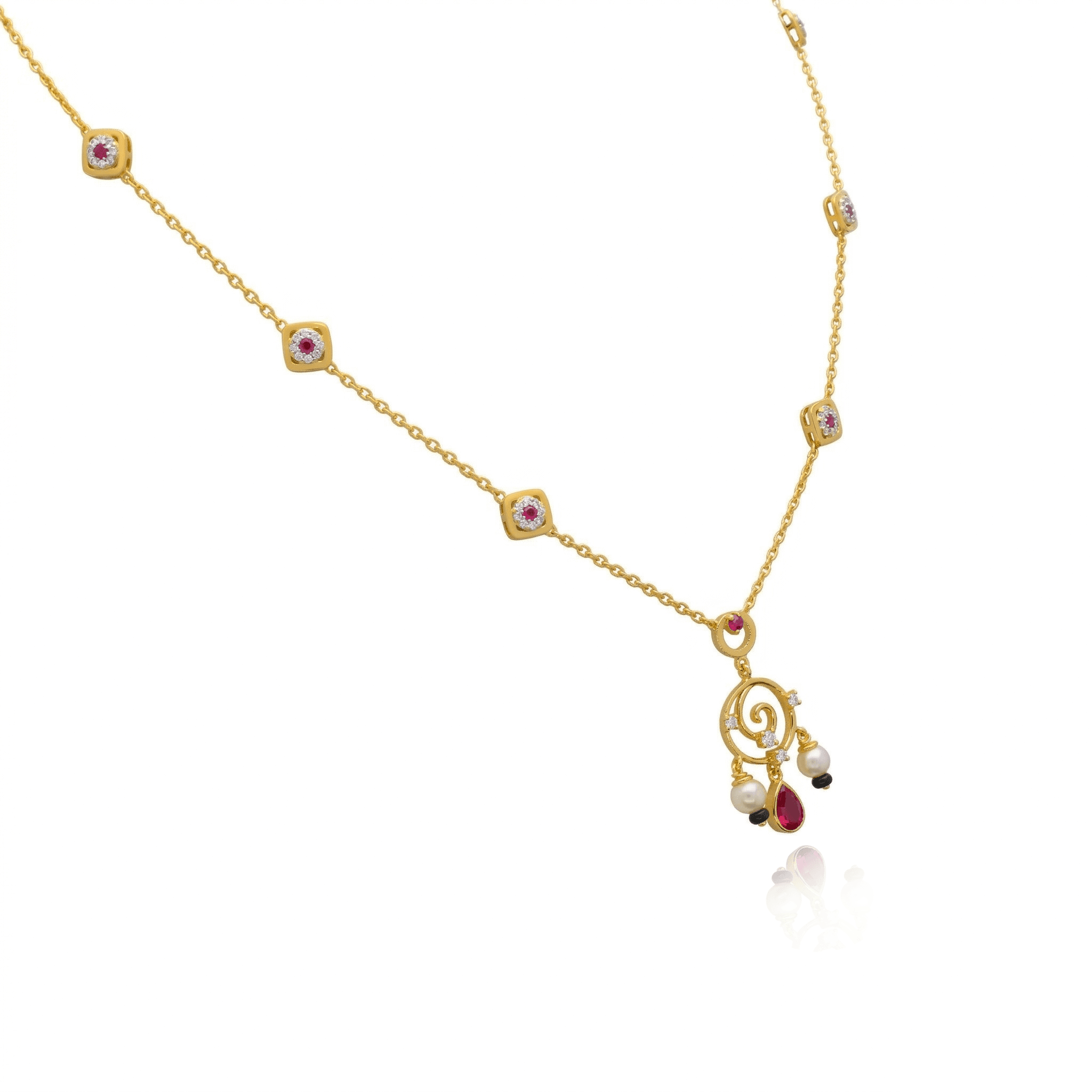 Ruby Floral Tassel Necklace , 
