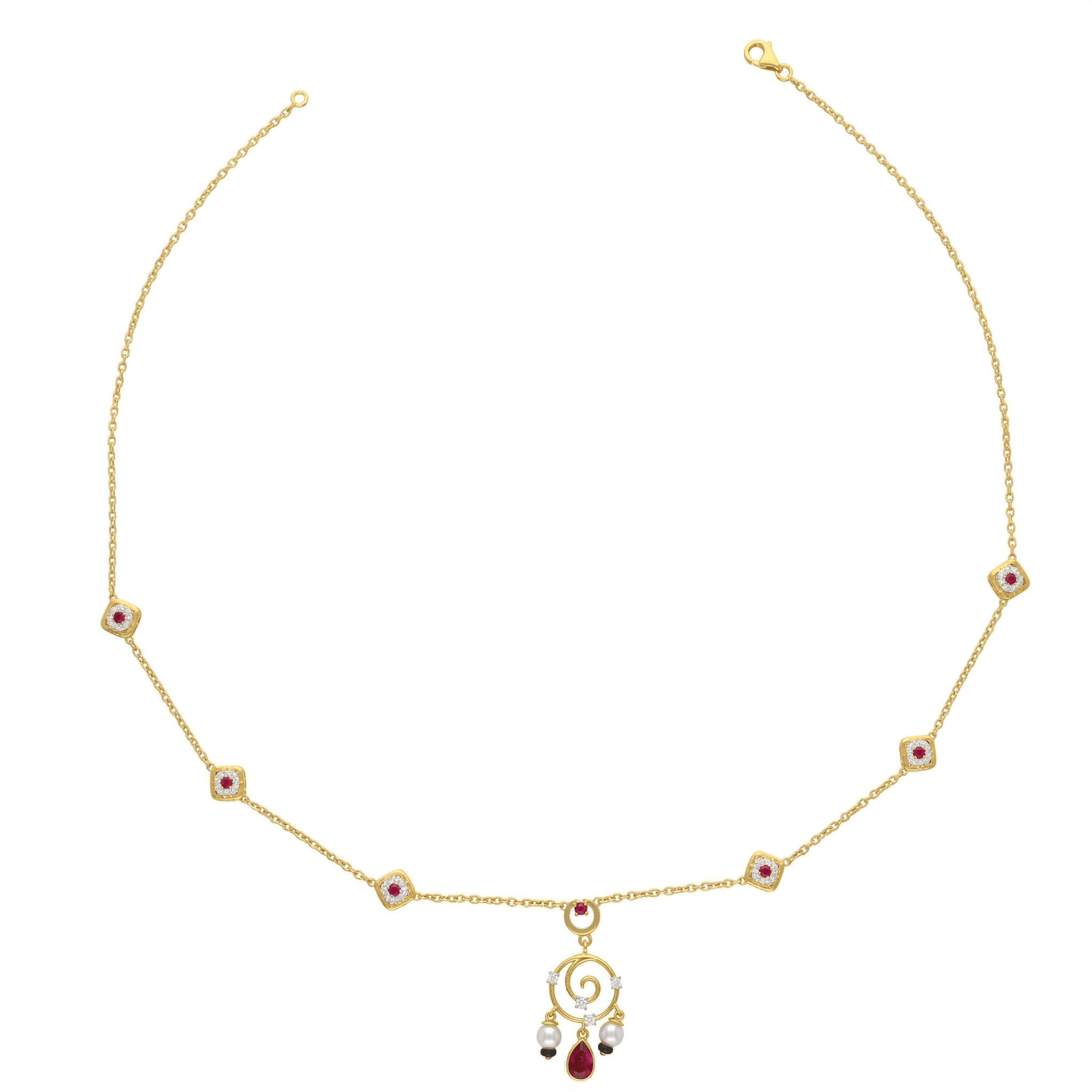 Ruby Floral Tassel Necklace , 