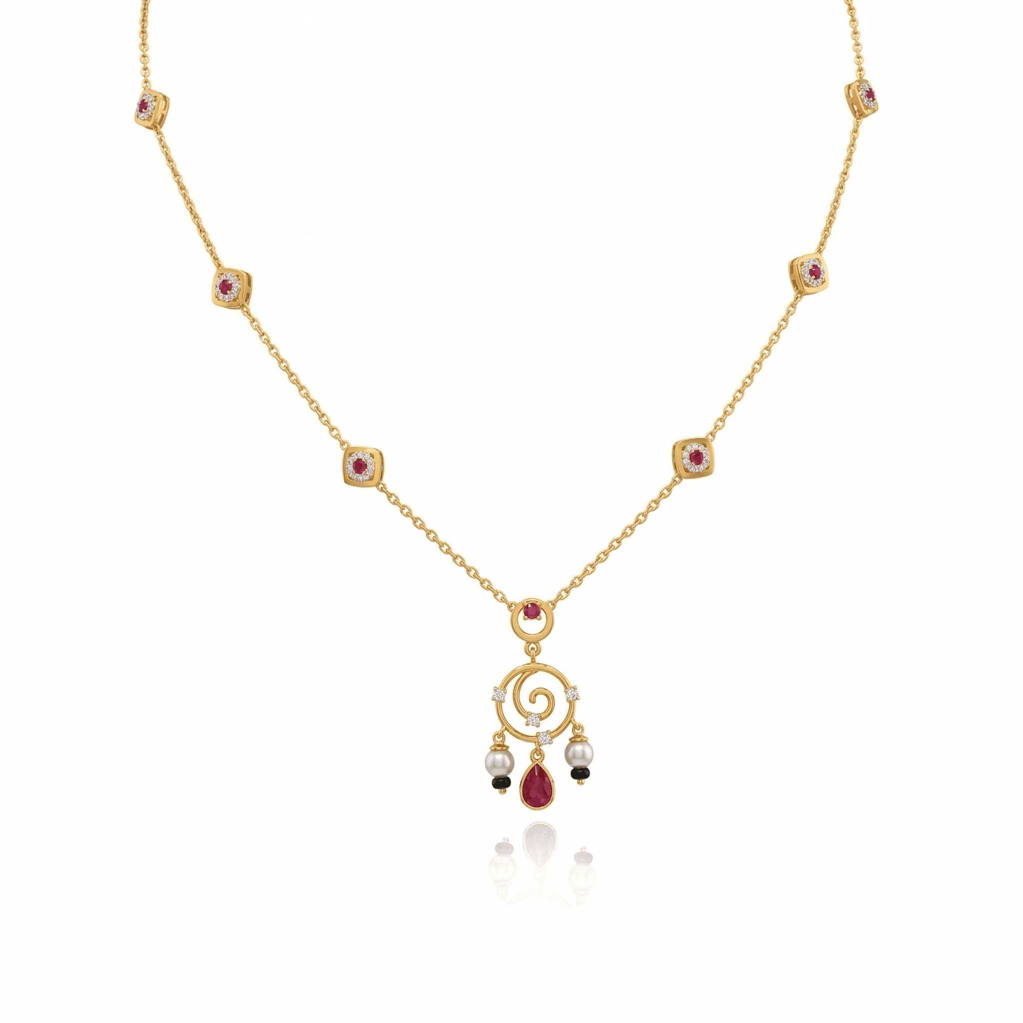 Ruby Floral Tassel Necklace , 