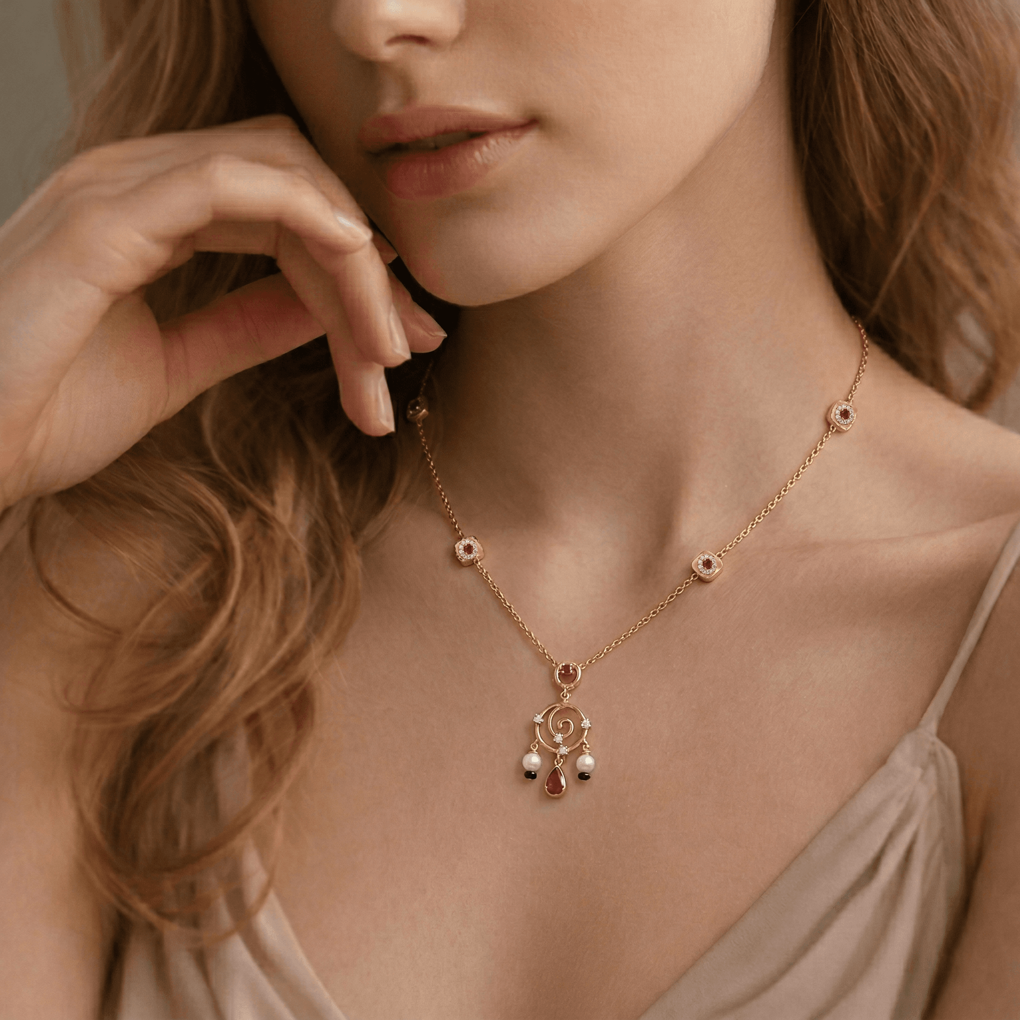 Ruby Floral Tassel Necklace , 