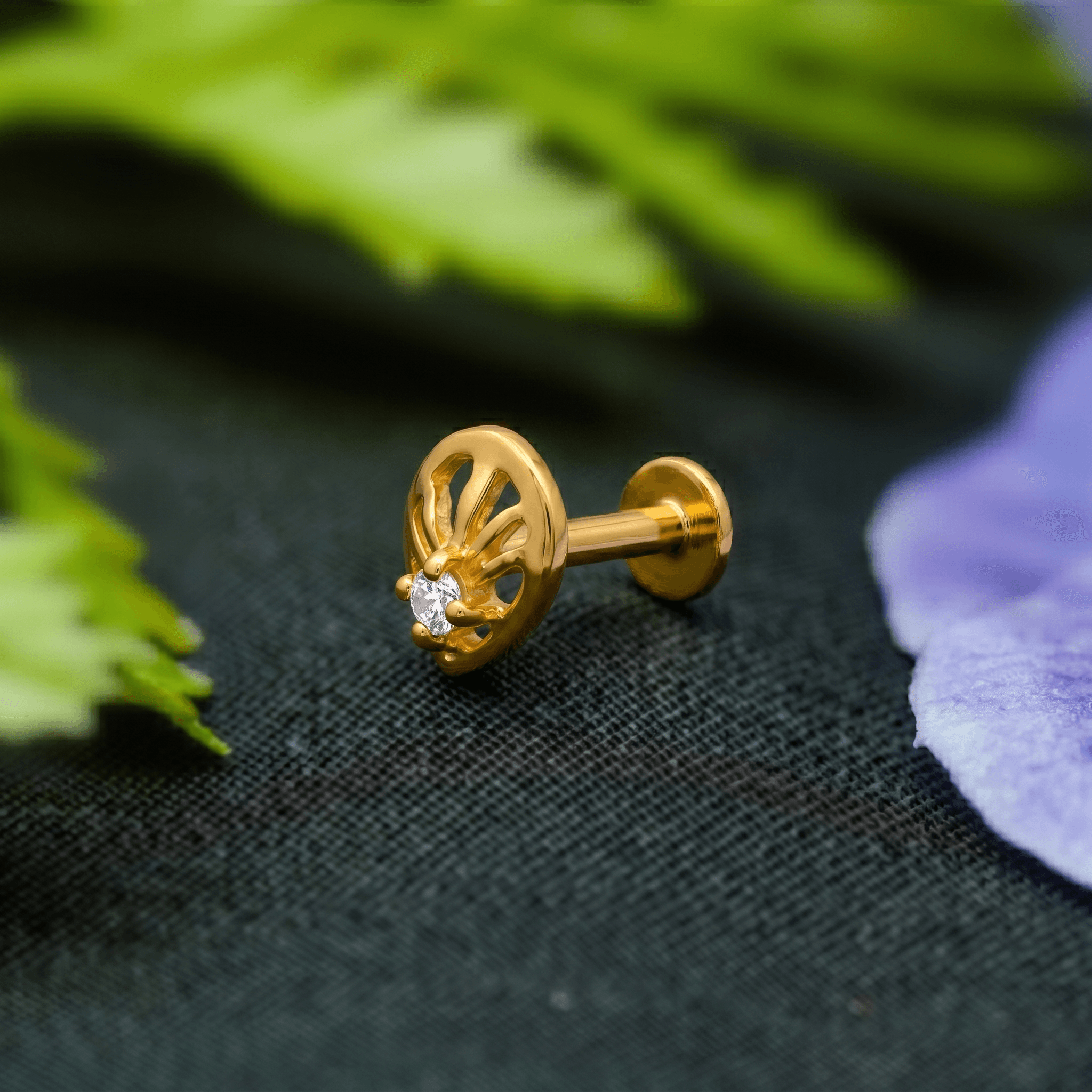 Golden Sunburst Teardrop Nose Stud , 