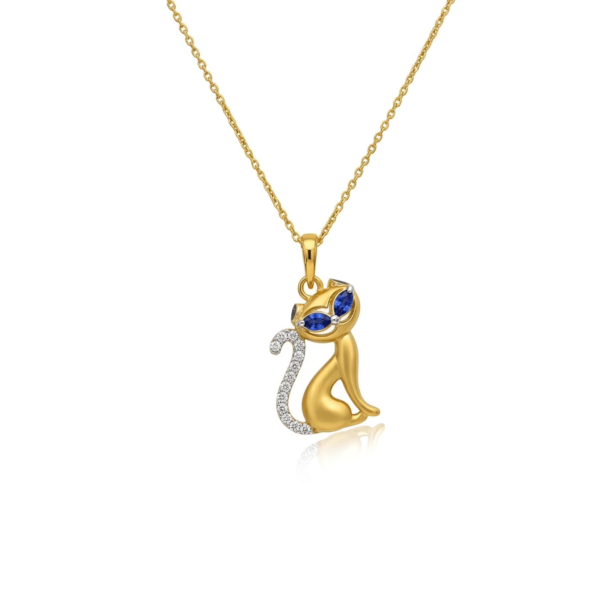 Graceful Sapphire-Eyed Cat Pendant , 