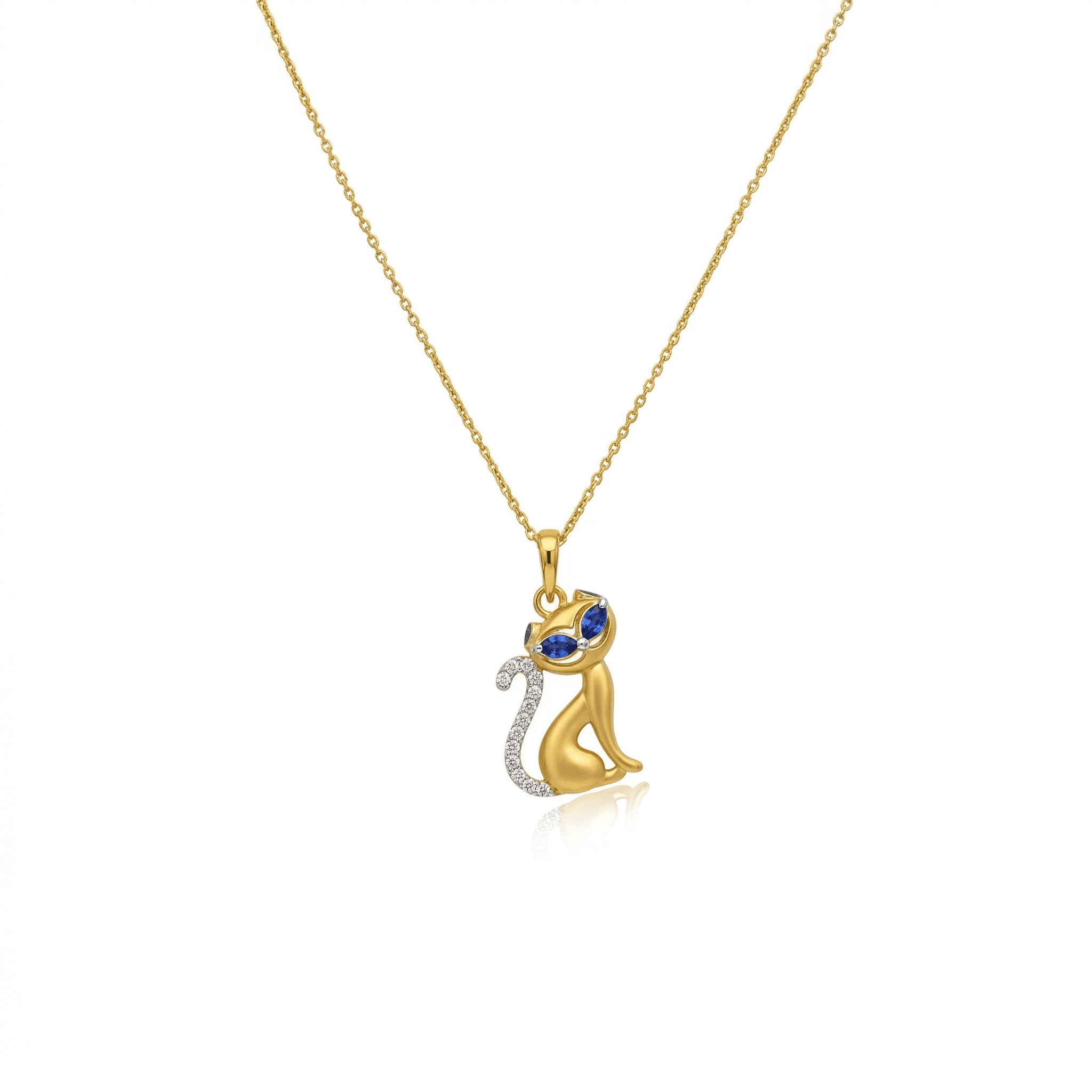 Graceful Sapphire-Eyed Cat Pendant , 