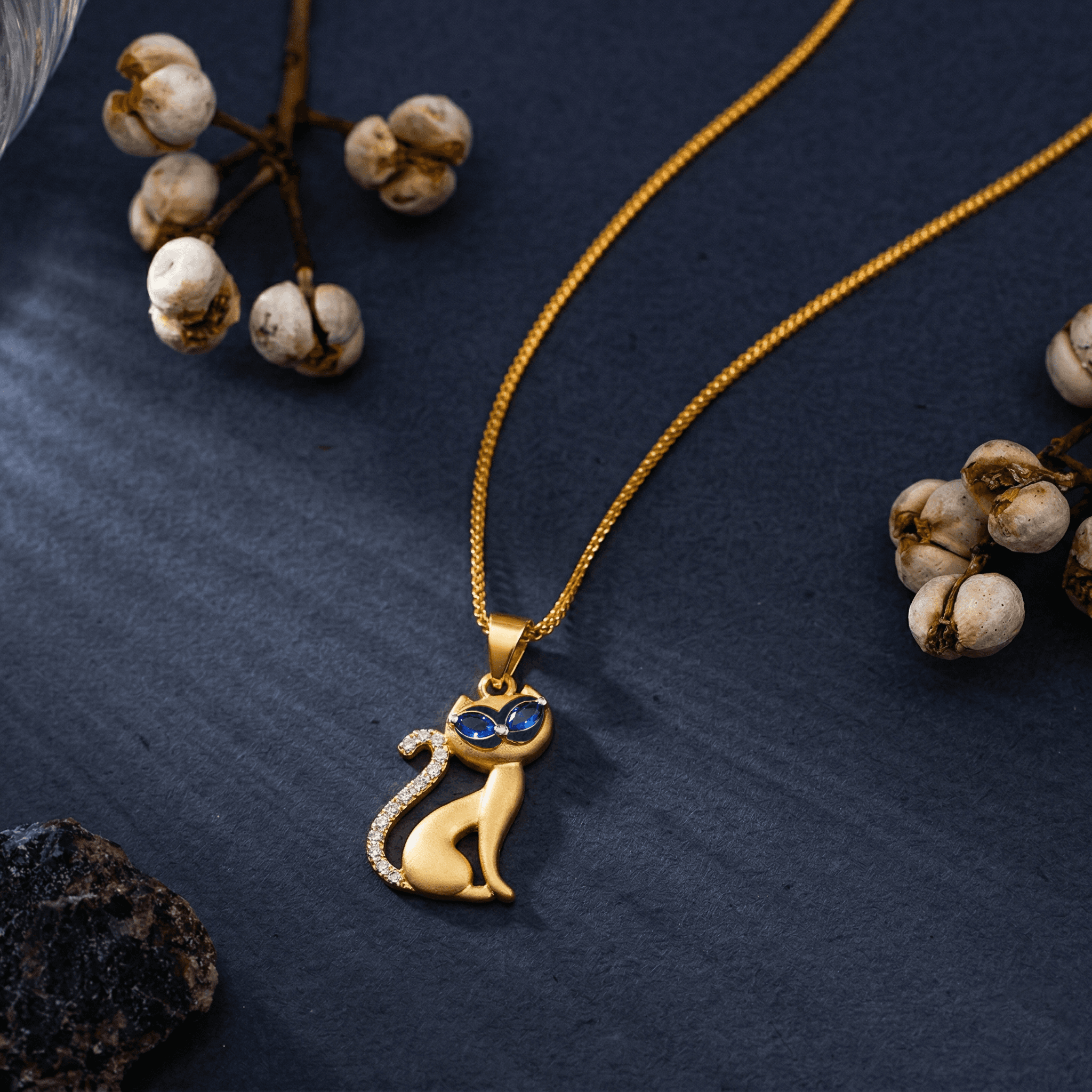 Graceful Sapphire-Eyed Cat Pendant , 
