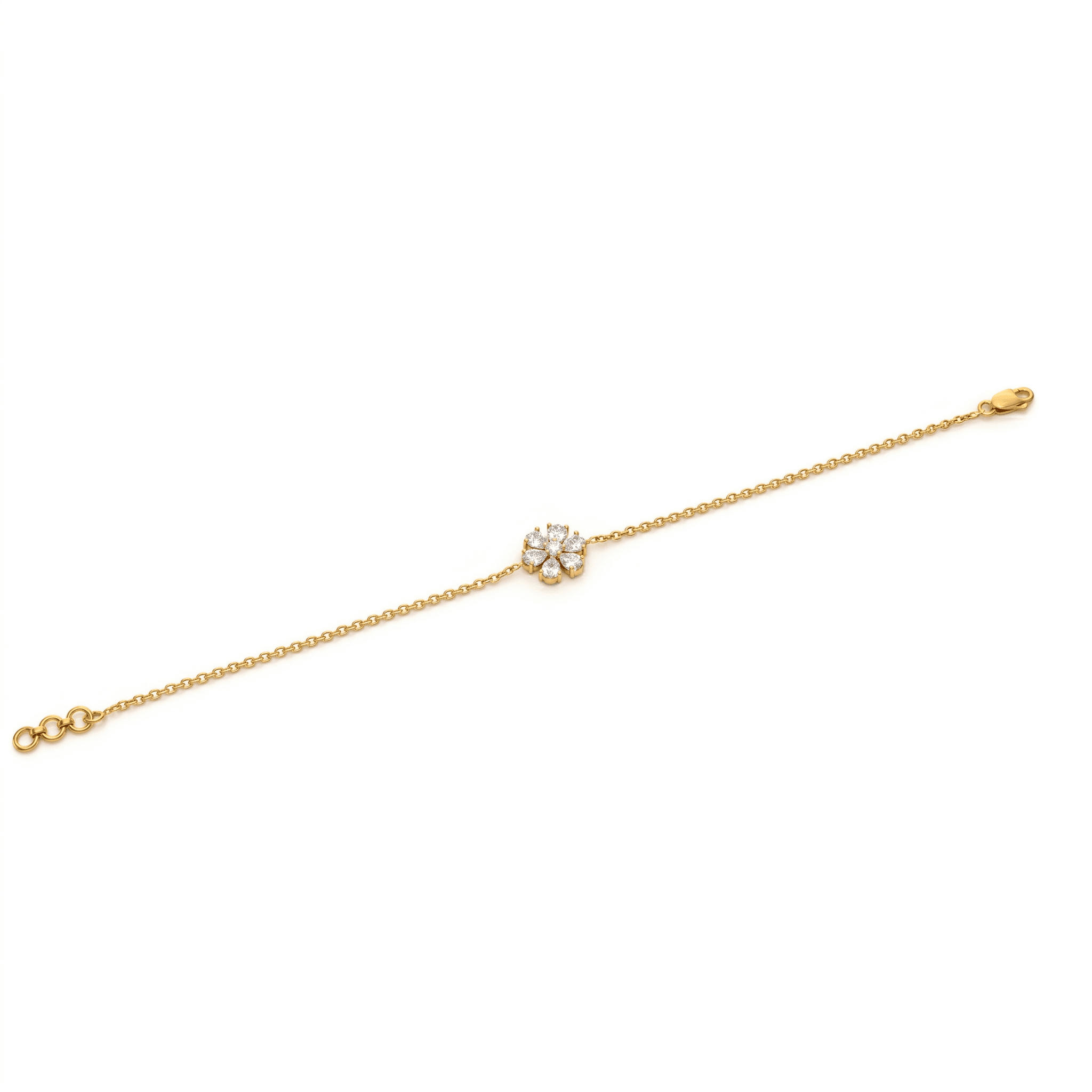 Floral Studded Gold Chain Bracelet , 