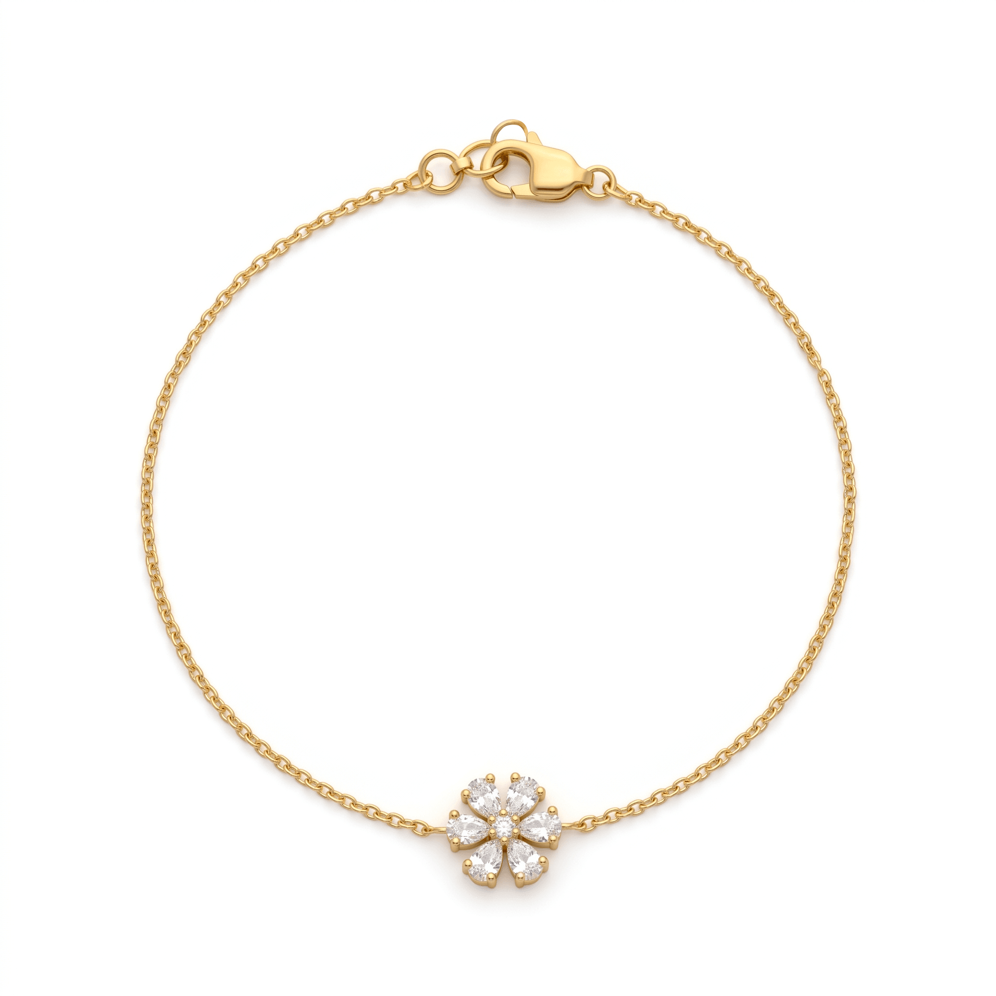 Floral Studded Gold Chain Bracelet , 