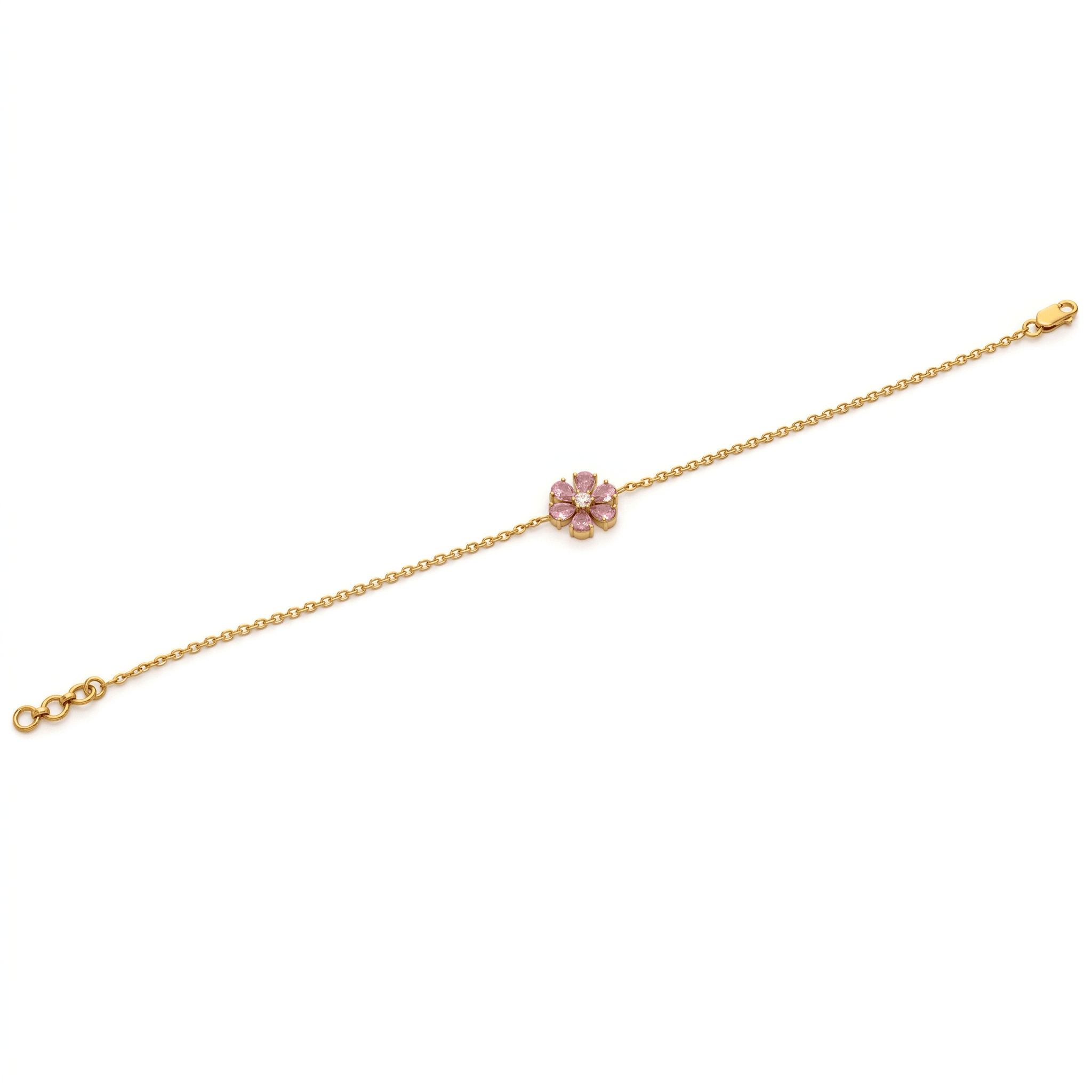 Dainty Pink Flower Chain Bracelet , 