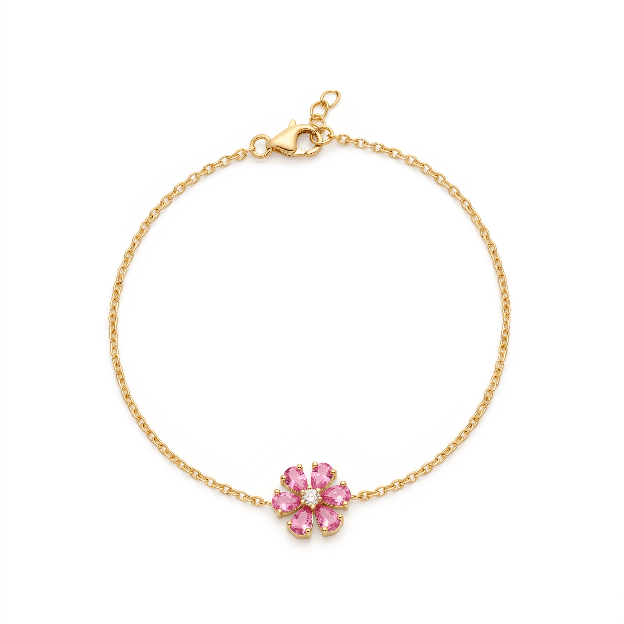 Dainty Pink Flower Chain Bracelet , 