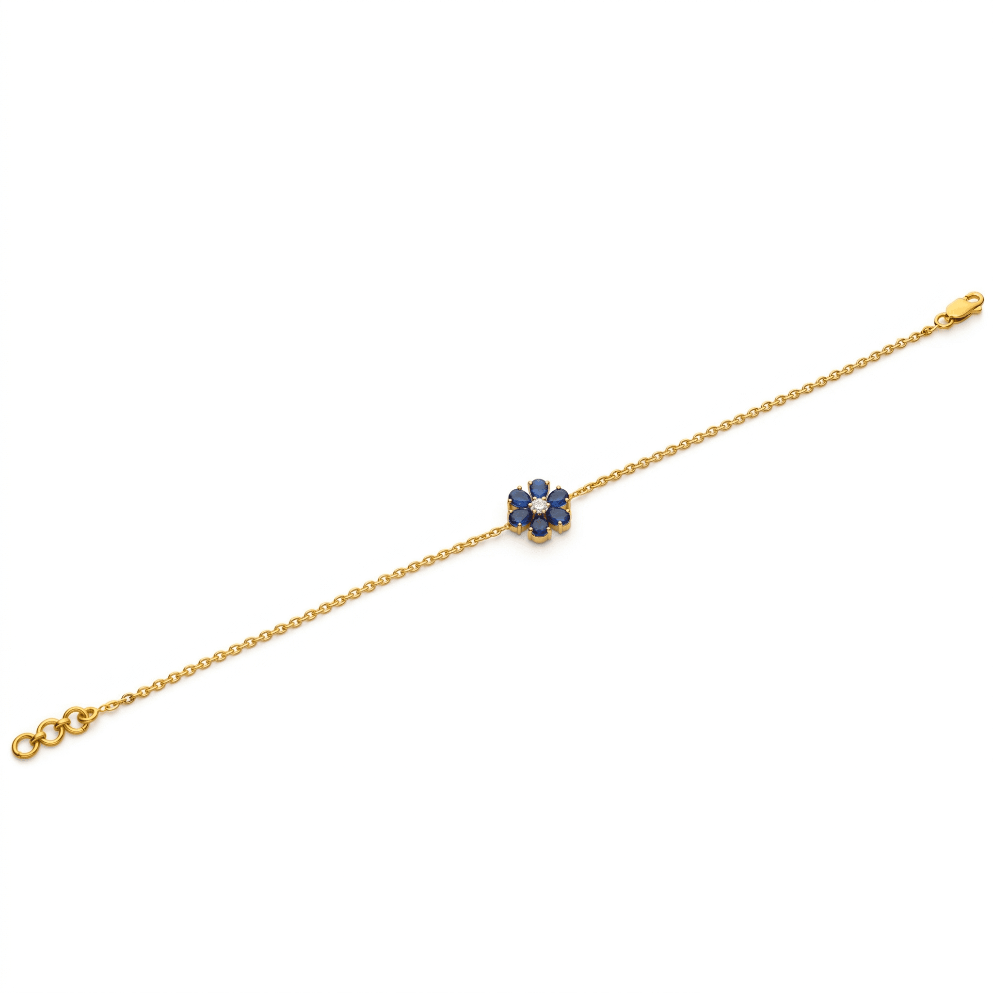 Blue Floral Charm Chain Bracelet , 