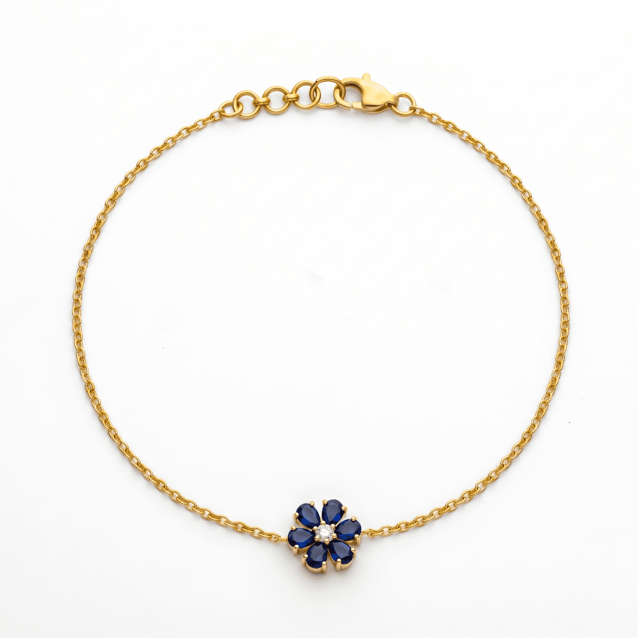 Blue Floral Charm Chain Bracelet , 