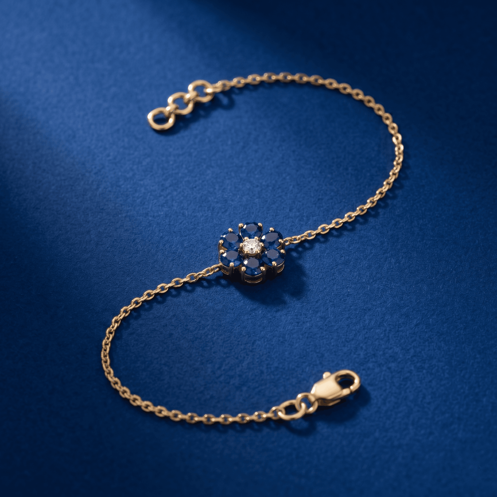 Blue Floral Charm Chain Bracelet , 