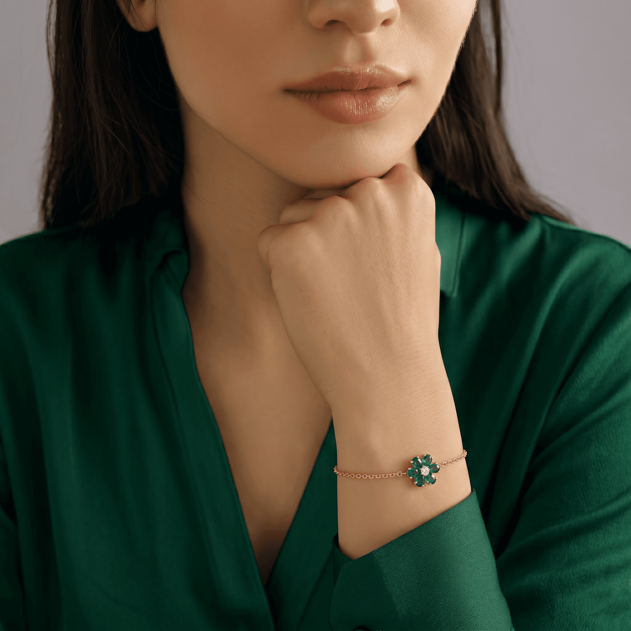 Green Floral Dainty Bracelet , 