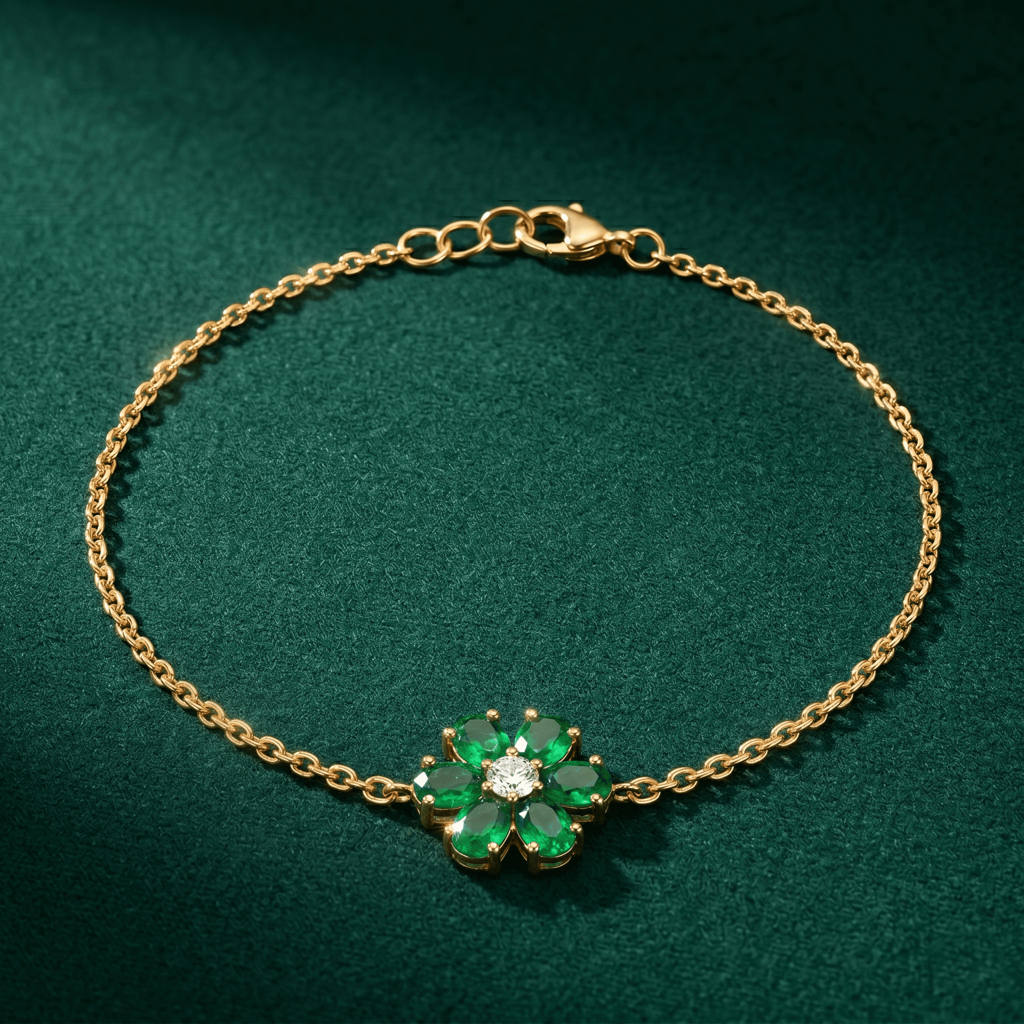 Green Floral Dainty Bracelet , 