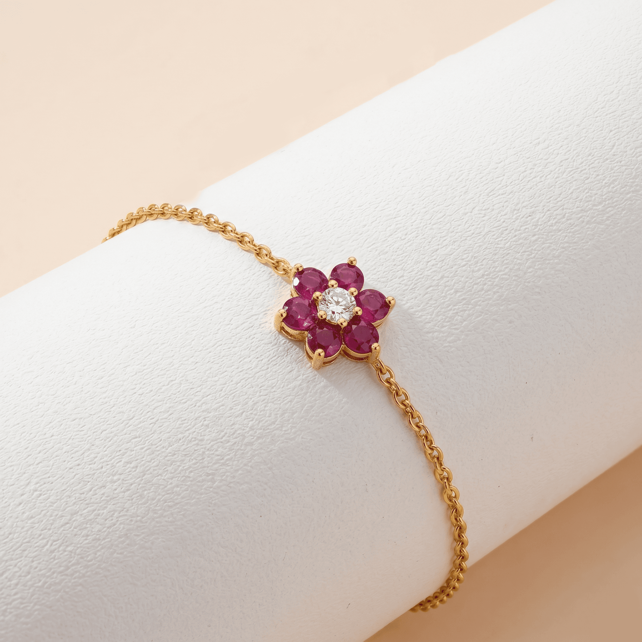 Vermeil Gold Flower Ruby Bracelet , 