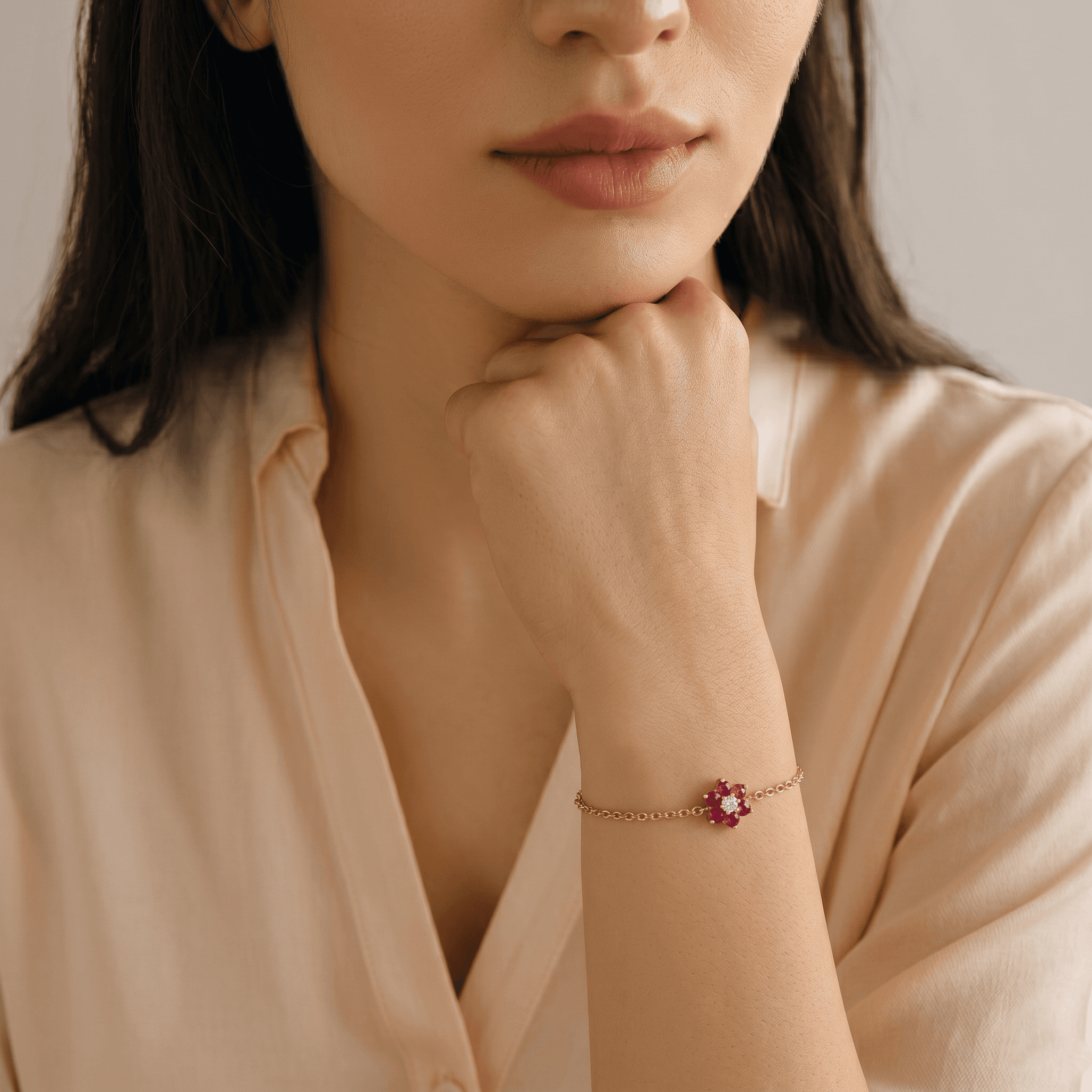 Vermeil Gold Flower Ruby Bracelet , 