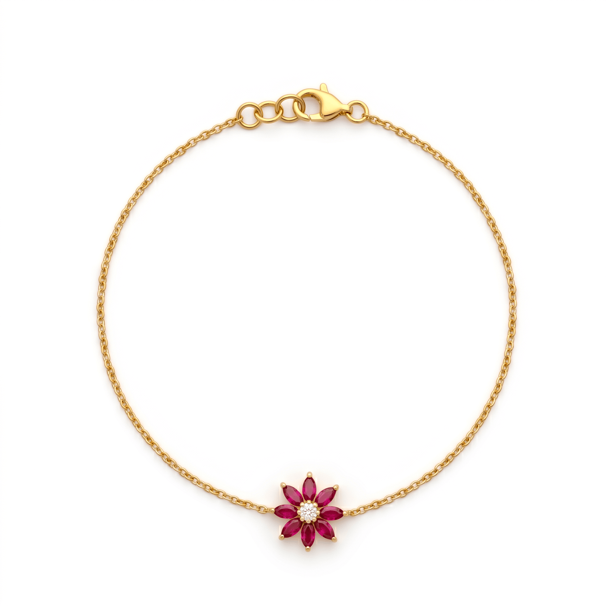 vermeil Gold Ruby Floral Chain Bracelet , 