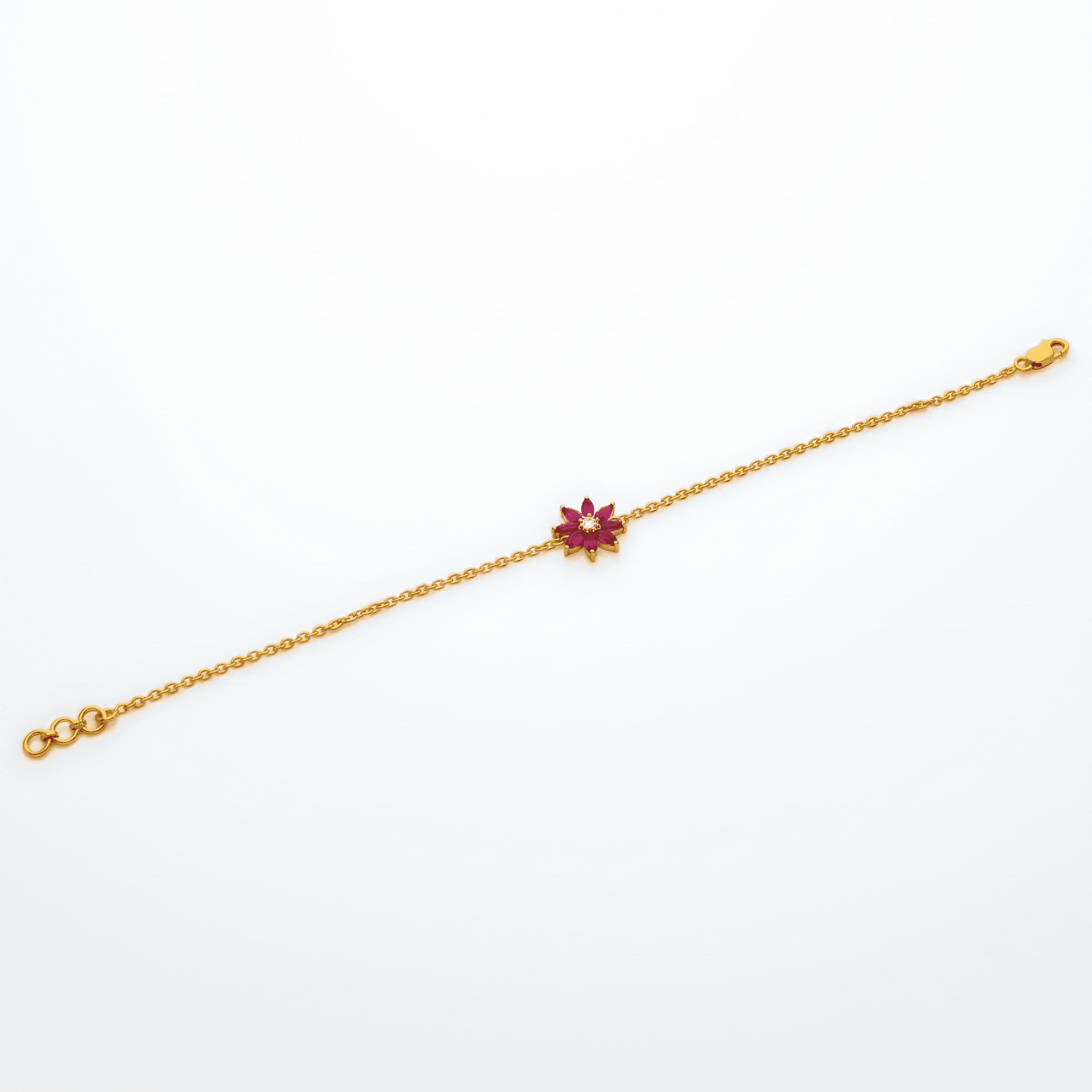 vermeil Gold Ruby Floral Chain Bracelet , 