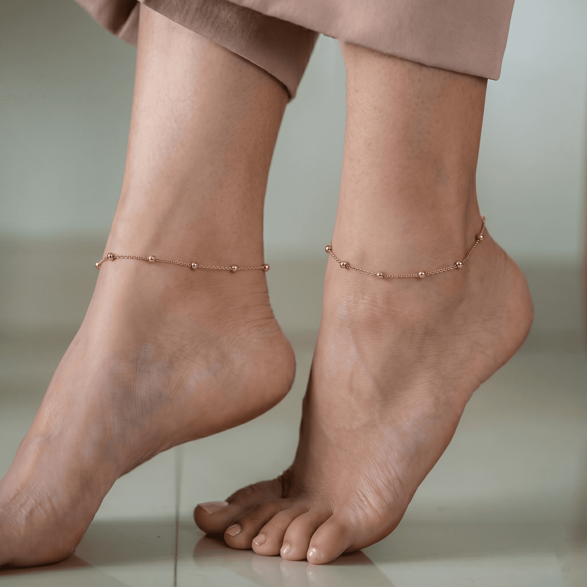Minimalist Rose Gold Bead Anklet , 