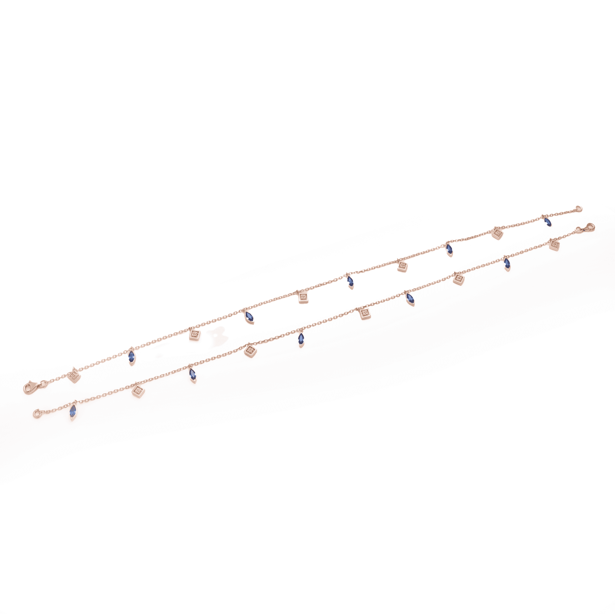 Rose Gold Sapphire-Blue Charm Anklet , 