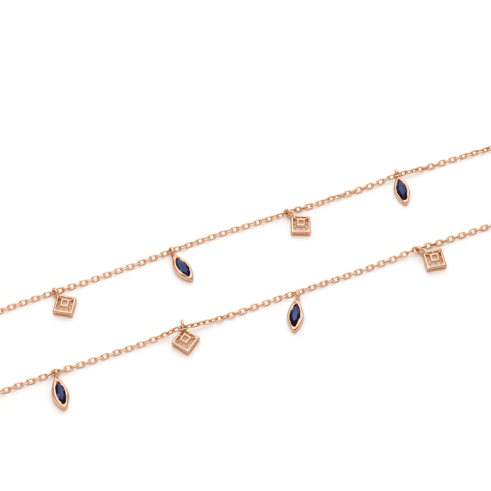 Rose Gold Sapphire-Blue Charm Anklet , 
