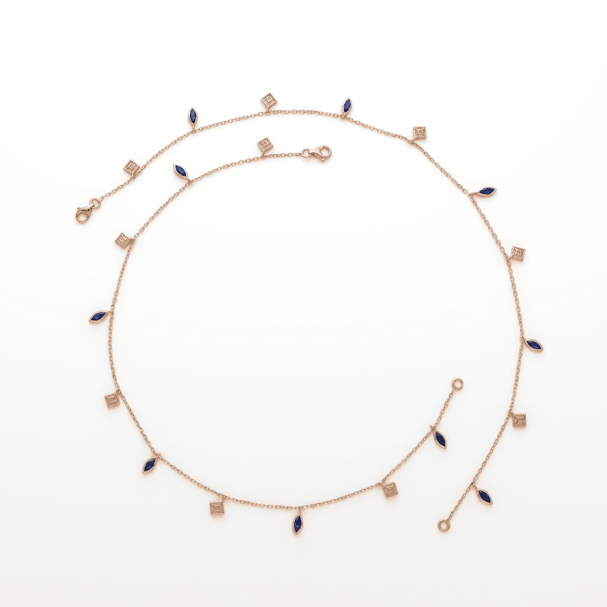 Rose Gold Sapphire-Blue Charm Anklet , 