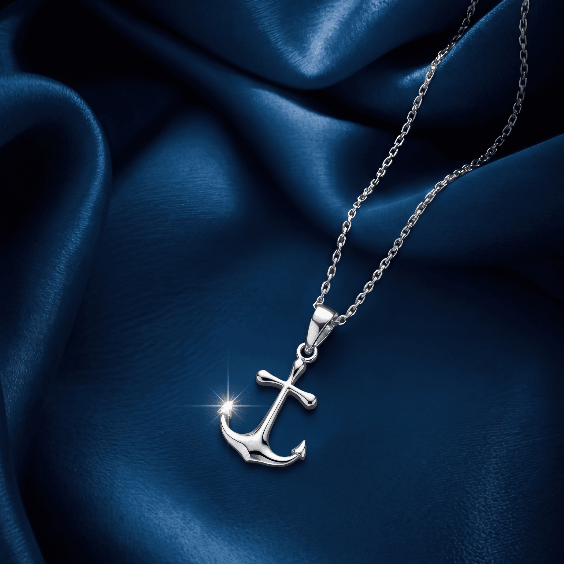 Sterling Silver Anchor Pendant Necklace , 