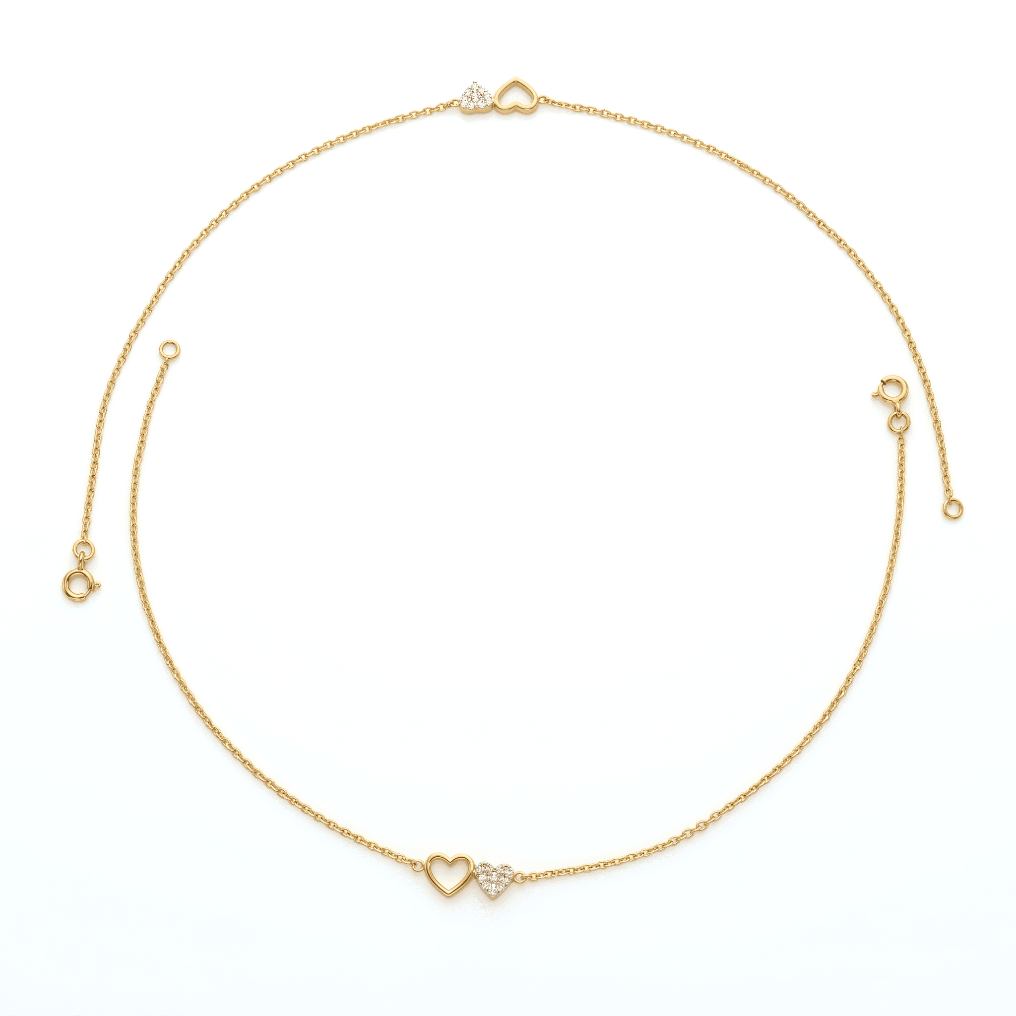Dual Heart Gold & Vermeil Gold  Anklet Set. , 