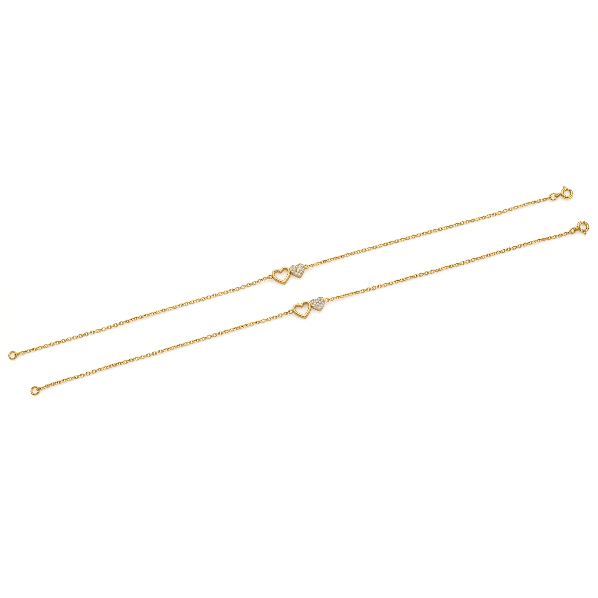 Dual Heart Gold & Vermeil Gold  Anklet Set. , 