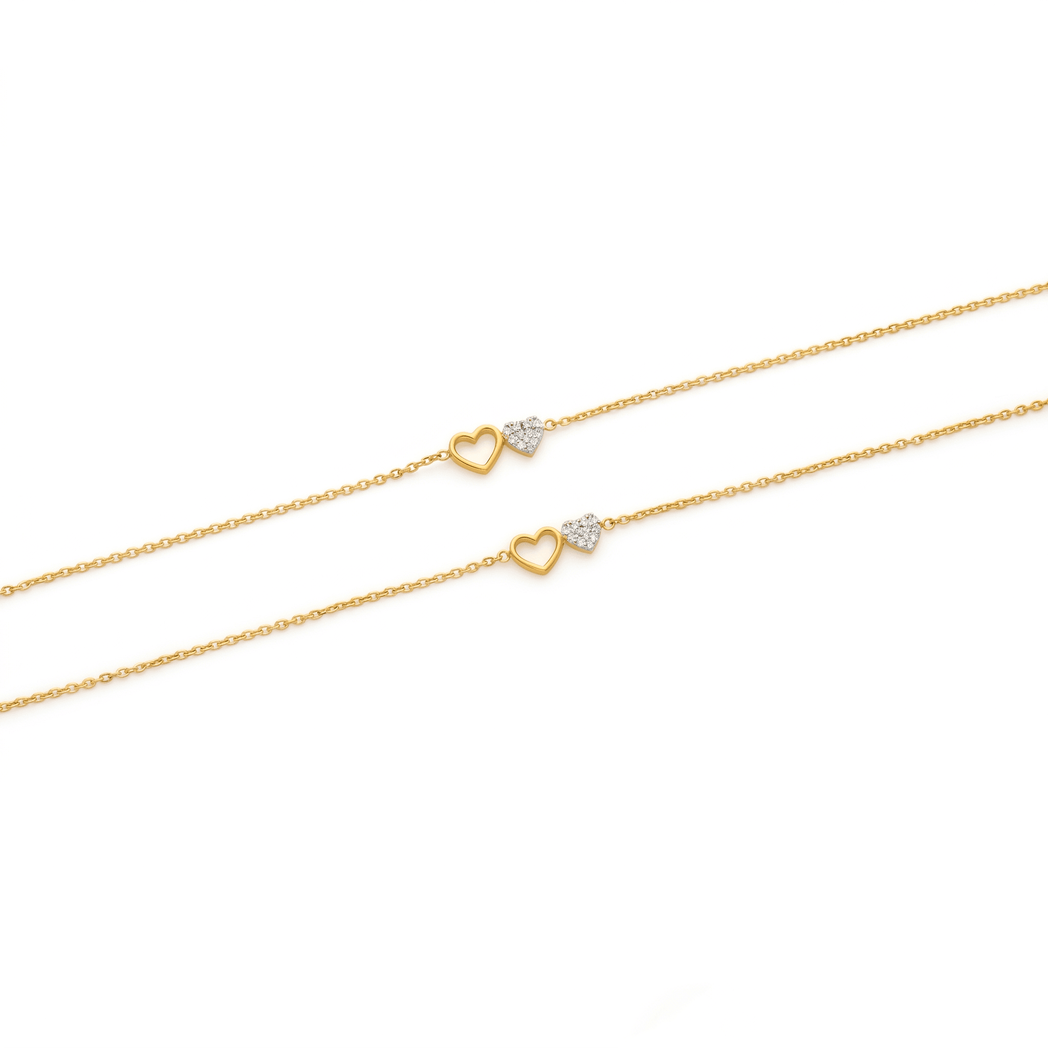Dual Heart Gold & Vermeil Gold  Anklet Set. , 